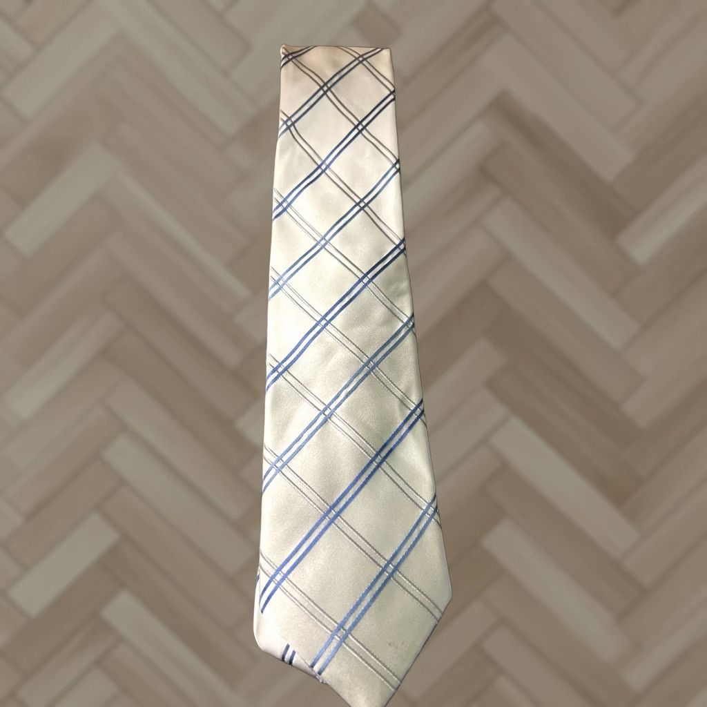 Vintage Donald J Trump Signature Collection Tie Men 100% Silk Beige Blue Poly Dot 60” Gold Trump Crest Pattern Size ONE SIZE - 1 Thumbnail