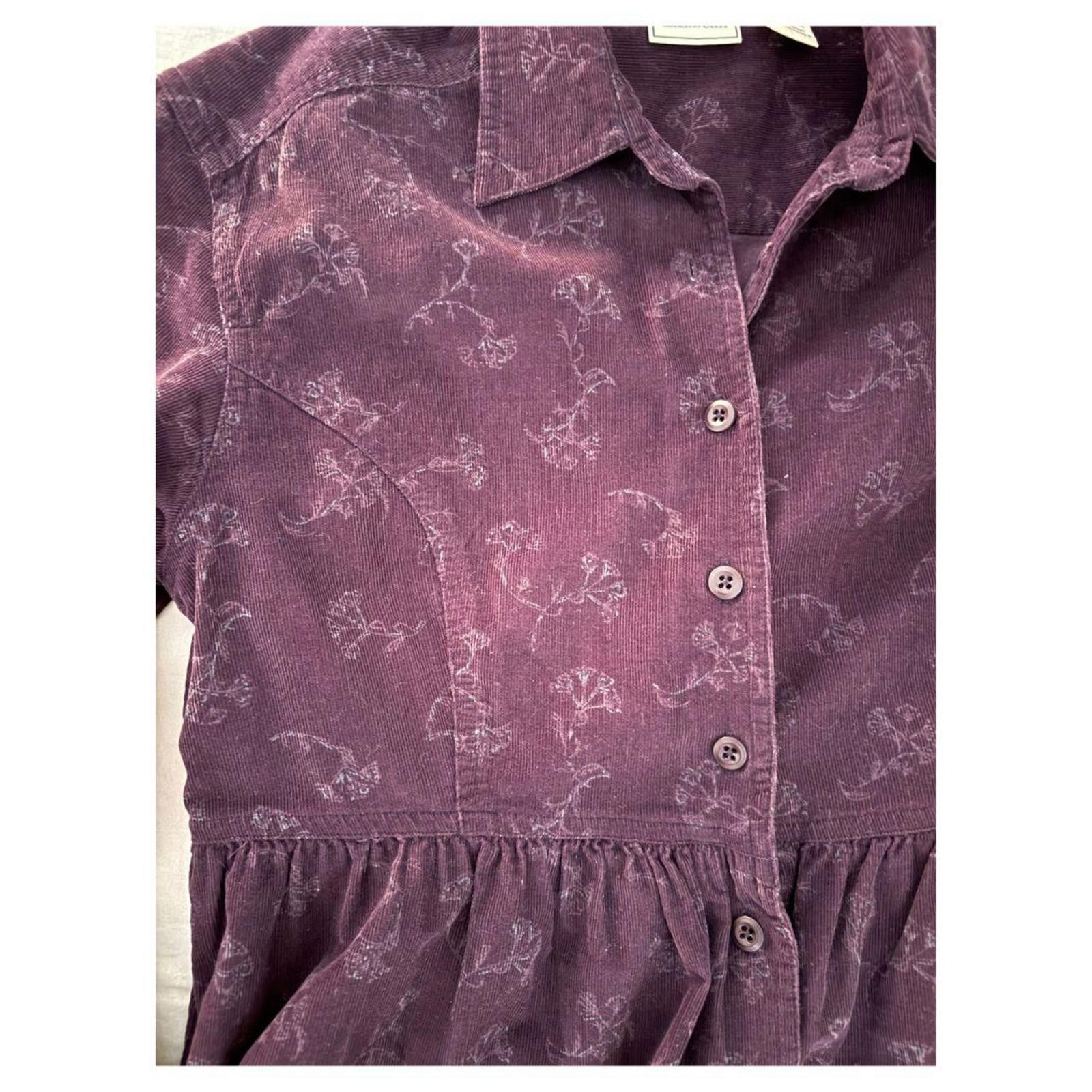 L.L. Bean Vintage LL Bean Corduroy Shirt Dress | Purple Leaf Print Size S / US 4 / IT 40 - 4 Thumbnail