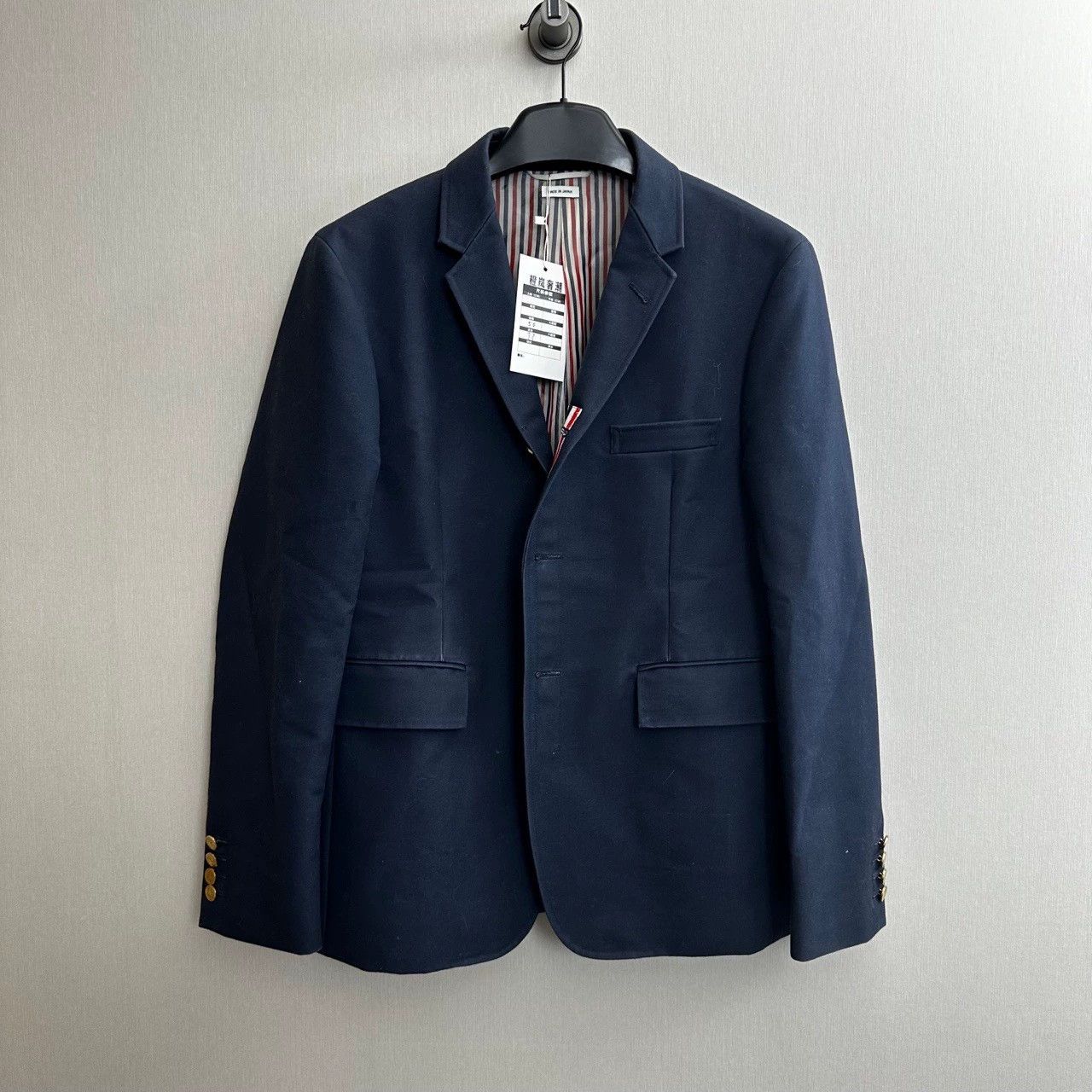 thom browne navy blazer jacket for men