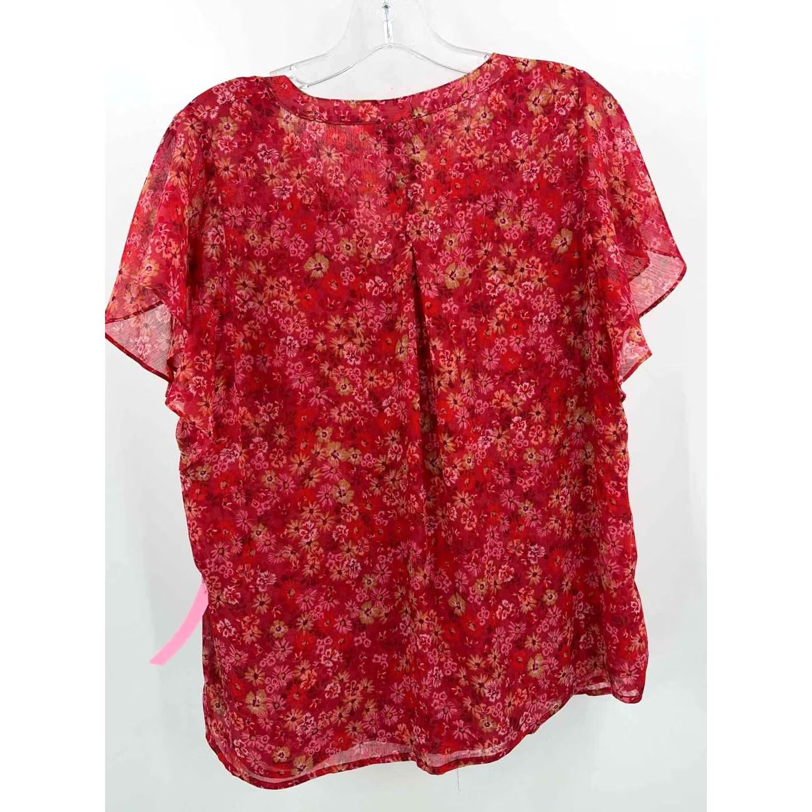 Vintage Liverpool Red Floral Blouse Large Size L / US 10 / IT 46 - 2 Thumbnail