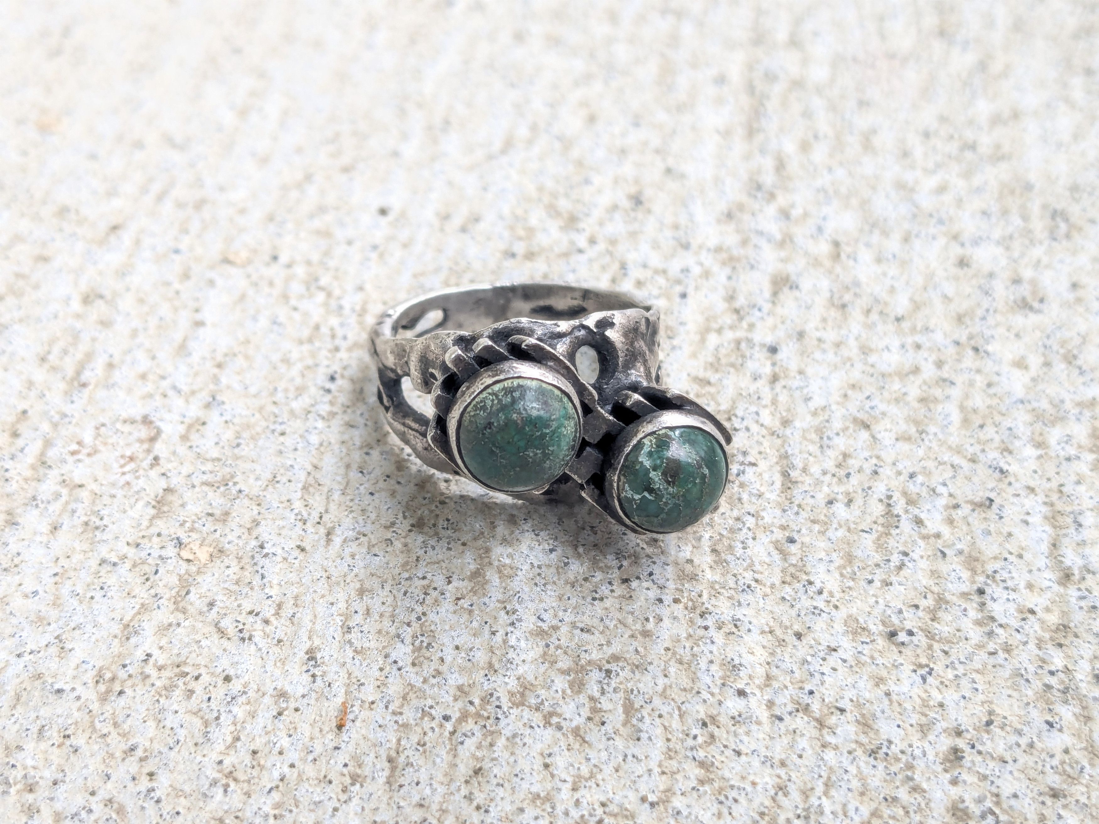 Other Vintage Sterling Silver Ring 7.25 Green Eilat Israel Brutal Size ONE SIZE - 2 Thumbnail