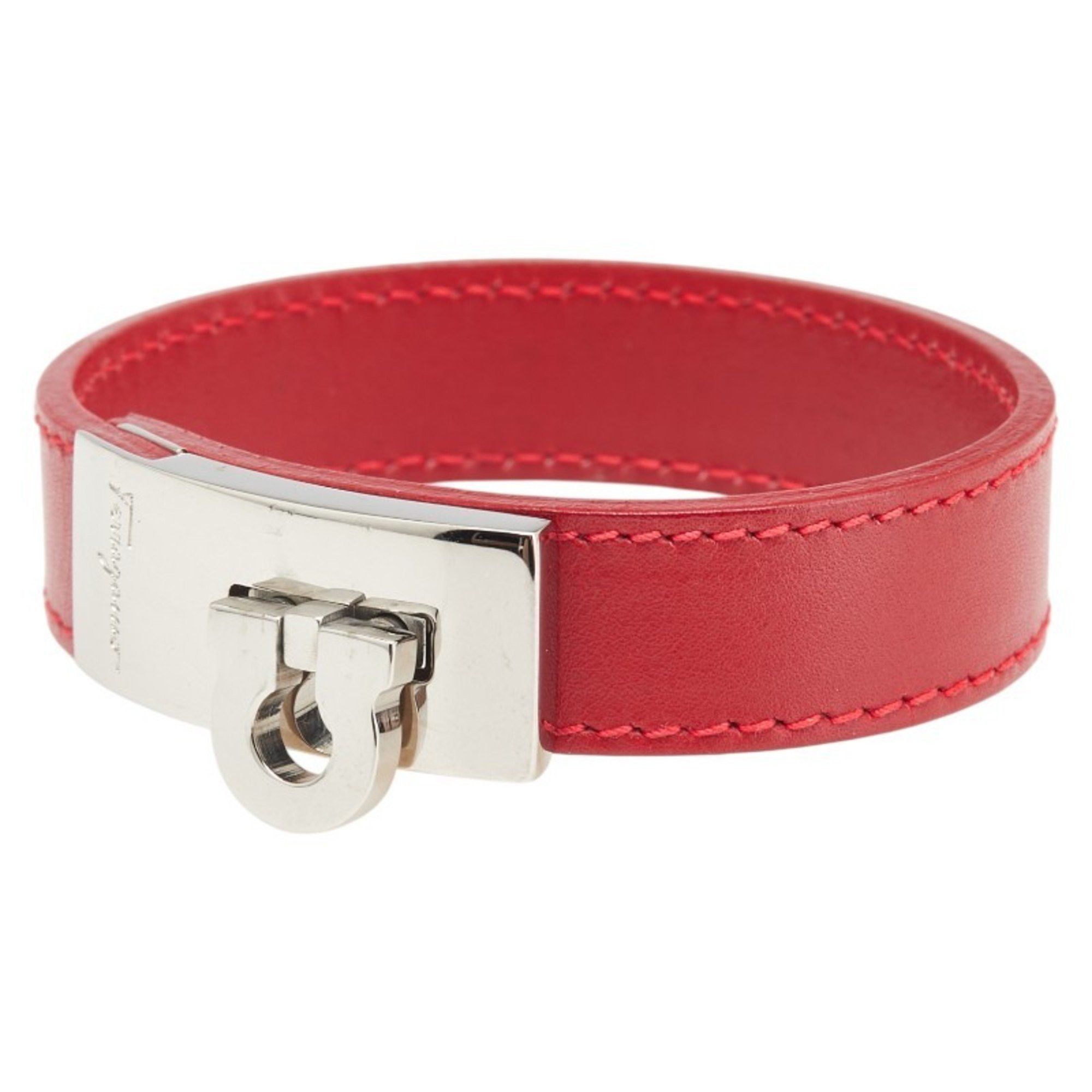 Salvatore Ferragamo Salvatore Ferragamo Gancini Bracelet in Red, Silver, Leather and Metal for Women Size ONE SIZE - 1 Thumbnail
