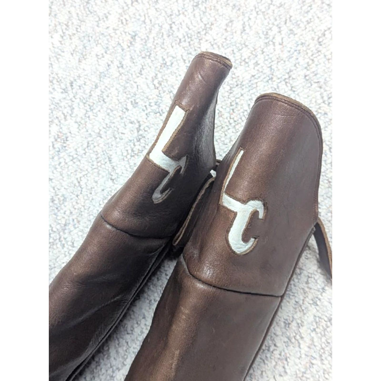 Vintage VINTAGE Buffalo Runner Boots Cowboy Leather 14 Mens Brown Leather Rodeo 23" tall Front 20" tall back US Made Straps Roper Knee-High Men’s Boots Size US 14 / EU 47 - 7 Thumbnail