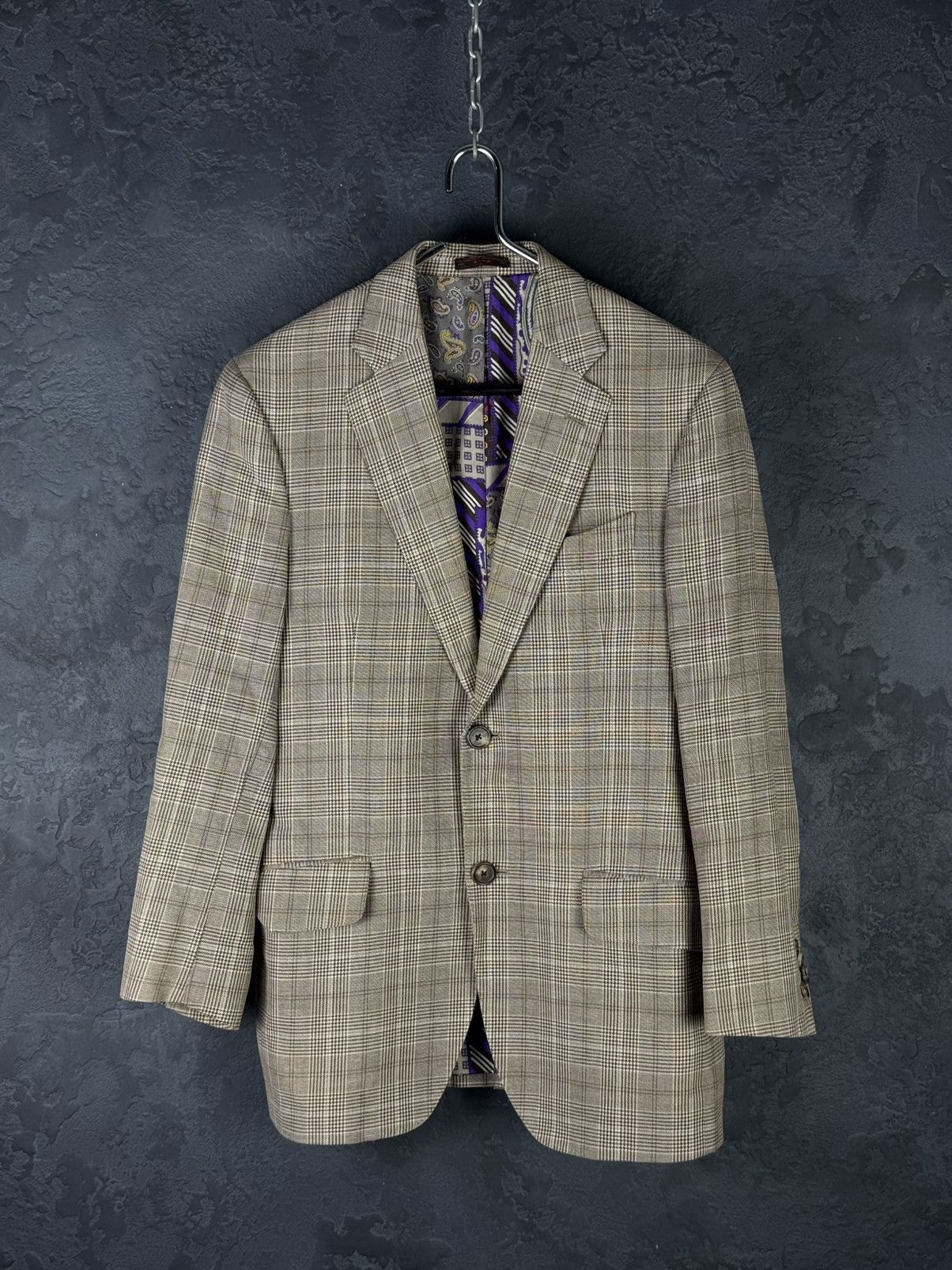 ETRO Milano Mens Blazer Jacket Long Plaid Gray Size 46 - Main Image