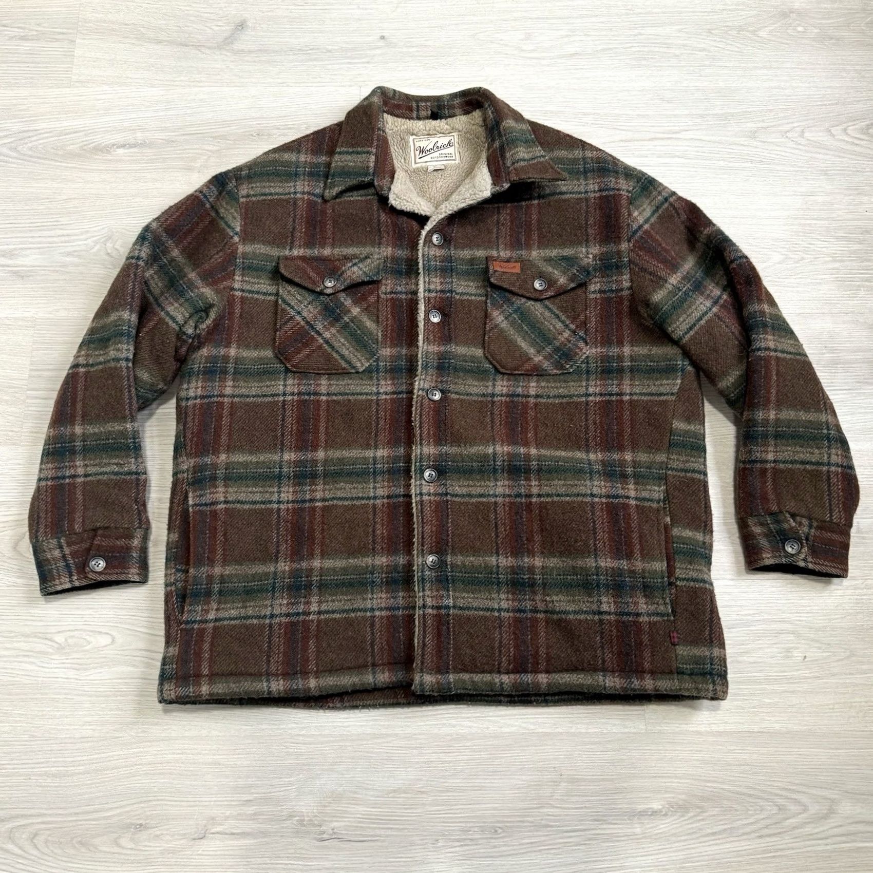 Vintage VINTAGE Woolrich Jacket Shacket Plaid Sherpa L Brown Green Button Up 90s Mens M L Size US L / EU 52-54 / 3 - 2 Thumbnail