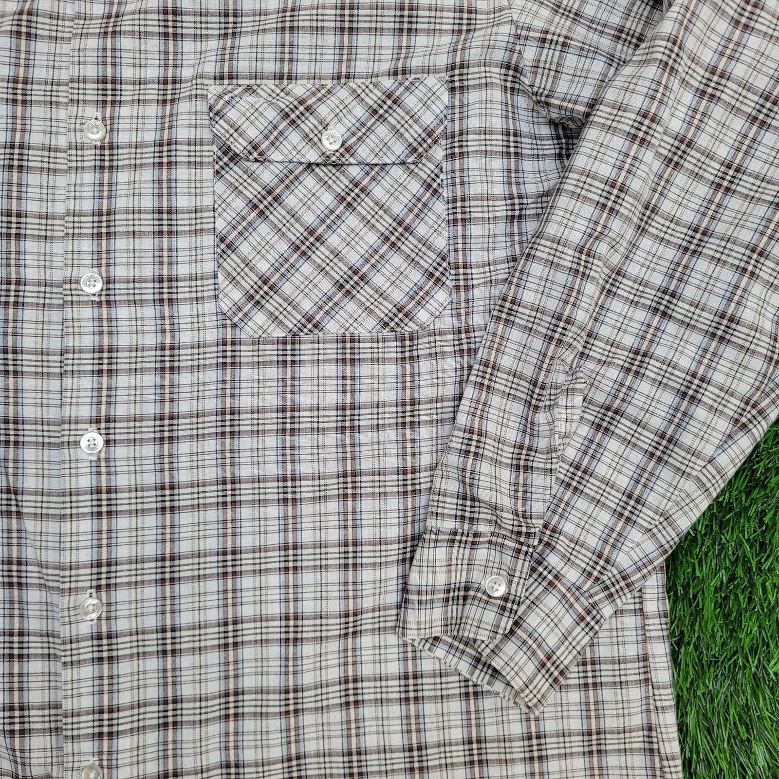 Vintage VTG 80s Western Plaid Shirt XL Perma-Prest Beige Brown White Size US XL / EU 56 / 4 - 3 Thumbnail