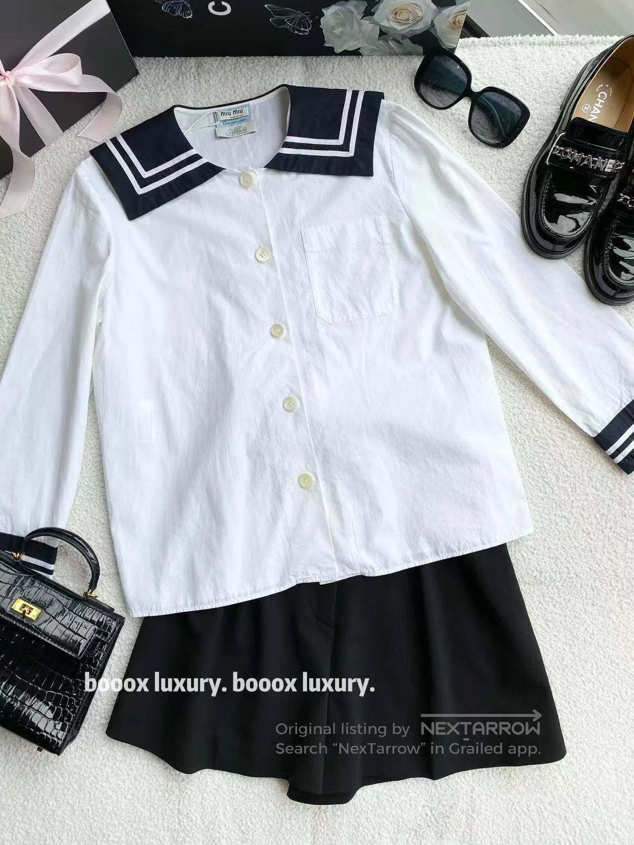 Miu Miu Miu Miu Navy collar long-sleeved shirt| Size XS / US 0-2 / IT 36-38 - 1 Thumbnail