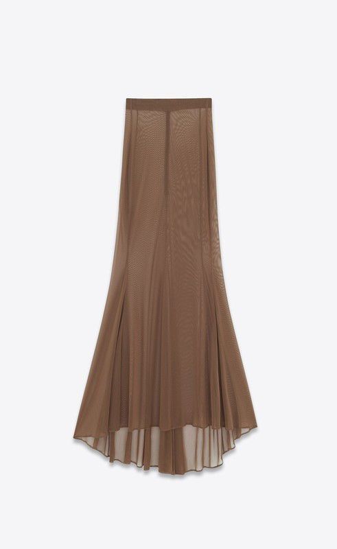 Saint Laurent Paris o1s1wg110325 717931 Long Skirt in Stretch Tulle in Brown Size 27" / US 4 / IT 40 - 1 Thumbnail