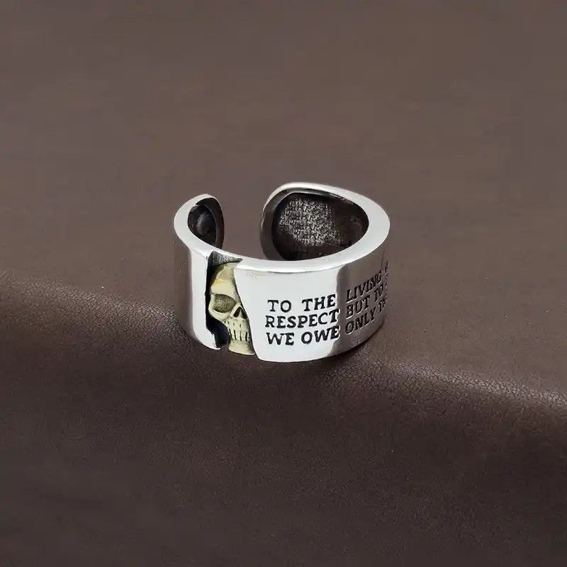 Jewelry × Vintage Retro Skull & Letter Engrave Thai Silver Unisex Ring Size ONE SIZE - 1 Thumbnail
