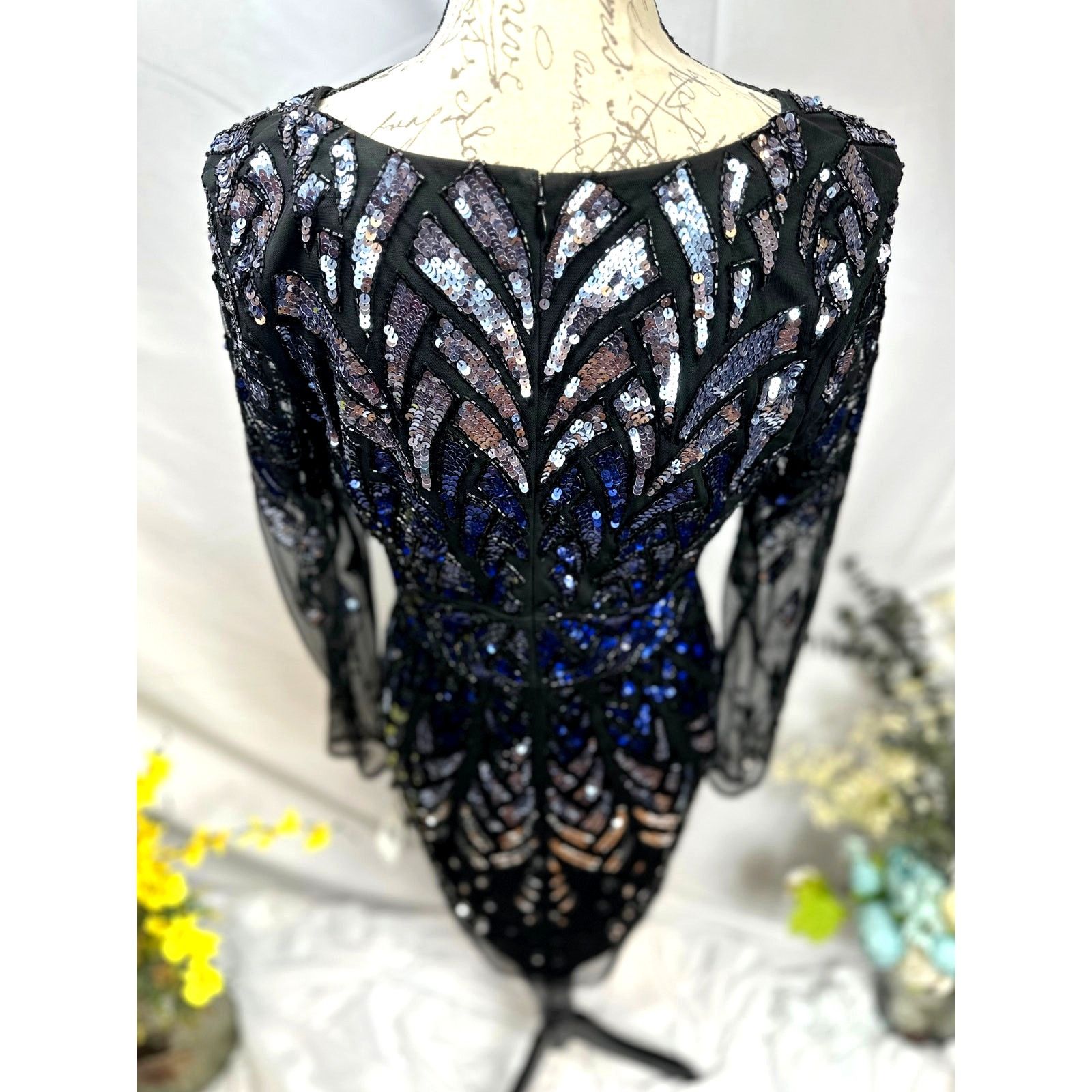 Adrianna Papell Adrianna Papell Lng Sleeve Beaded Sparkling Cocktail Dress 8 Size M / US 6-8 / IT 42-44 - 14 Thumbnail