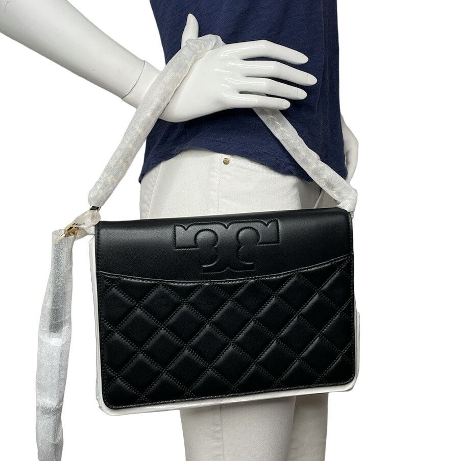 Tory Burch Savannah Quilted Smooth Clutch Crossbody Bag in Black, Men's