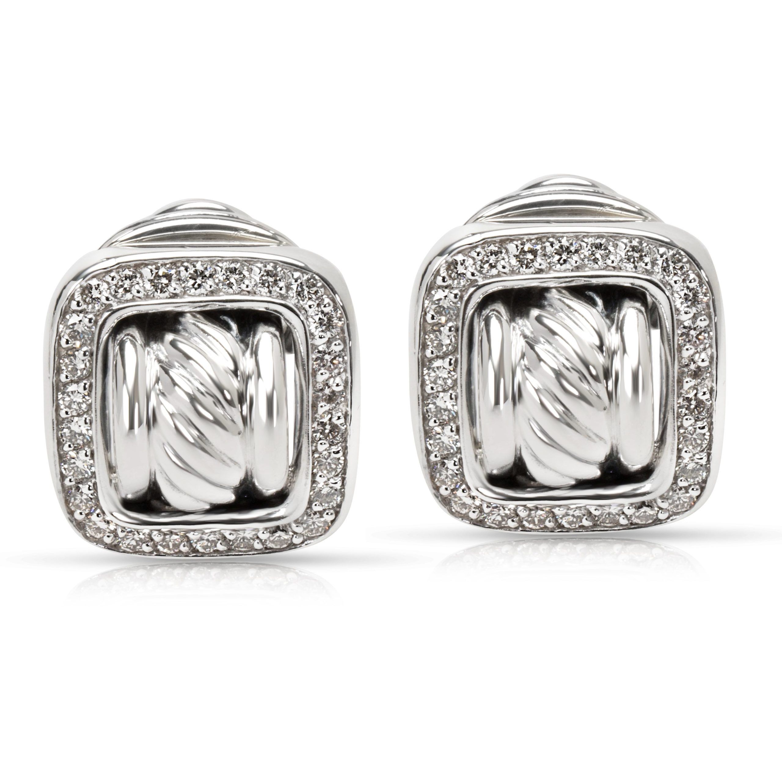 David Yurman Cable Square Buckle Diamond Ring in Sterling Silver 1.04 ctw