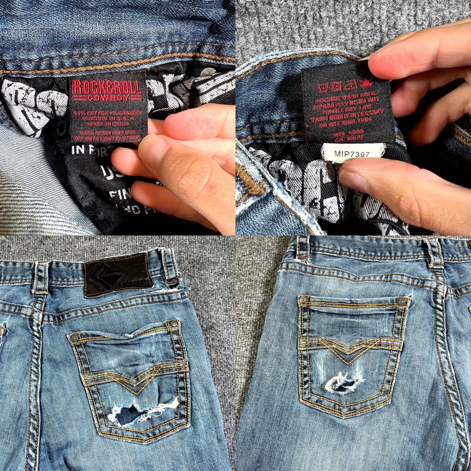 Denime Rock & Roll Cowboy Jeans Mens 32x34 Blue Denim Stretch Regular Fit Straight Leg Jeans Size US 32 / EU 48 - 10 Thumbnail