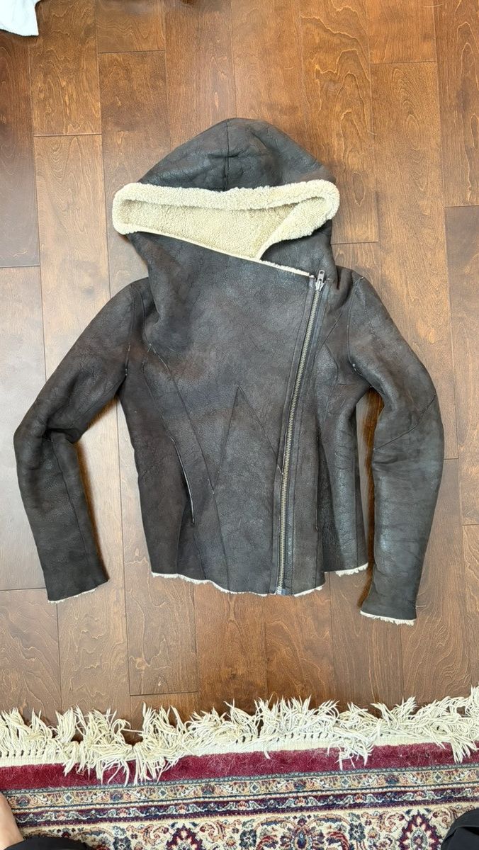 Helmut Lang Helmut Lang hooded asymmetric shearling brown leather jacket Size S / US 4 / IT 40 - 1 Thumbnail