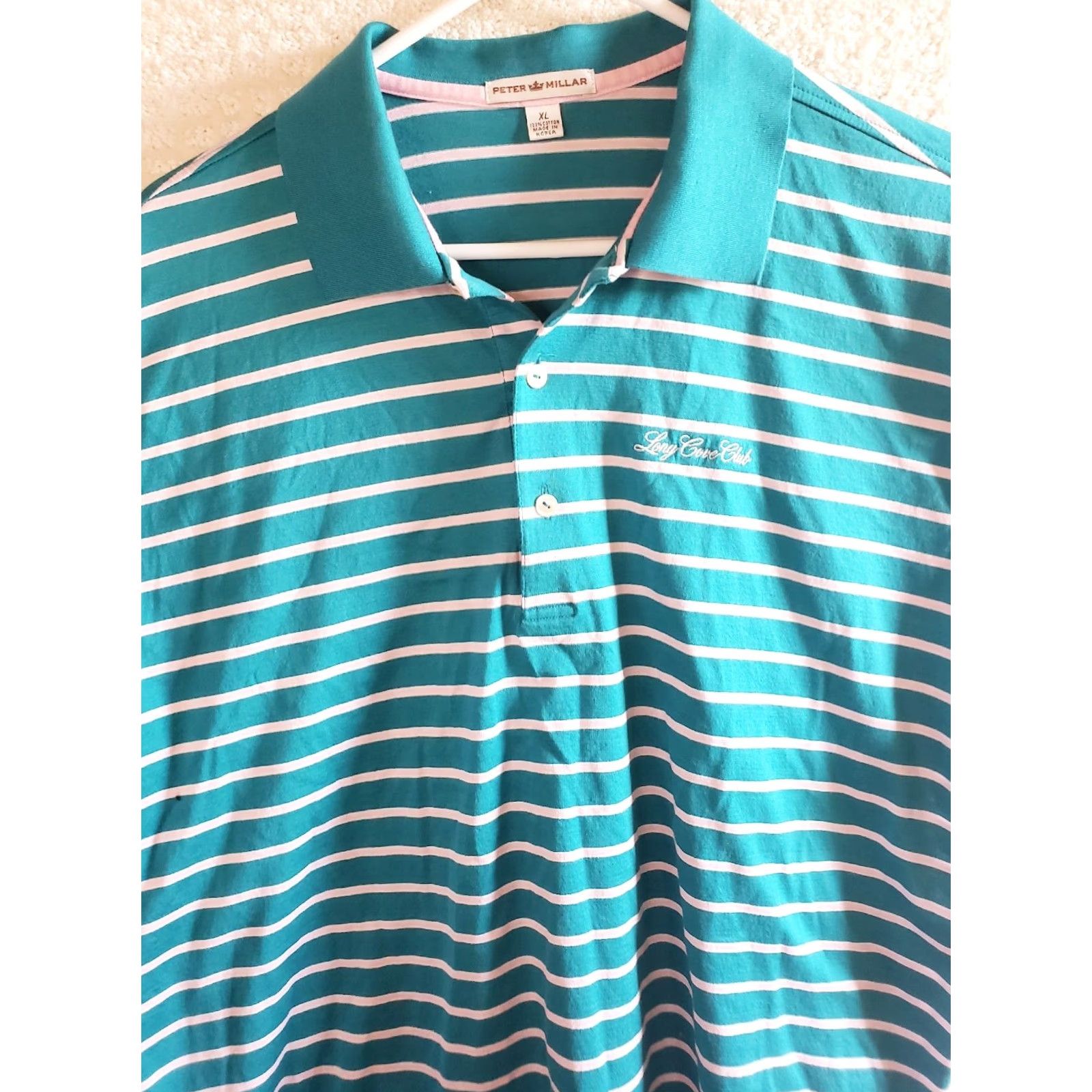 Peter Millar VINTAGE Peter Millar Polo Golf Shirt Mens XL Teal Pink Stripe Short Sleeve 100% Cotton Size US XL / EU 56 / 4 - 3 Thumbnail