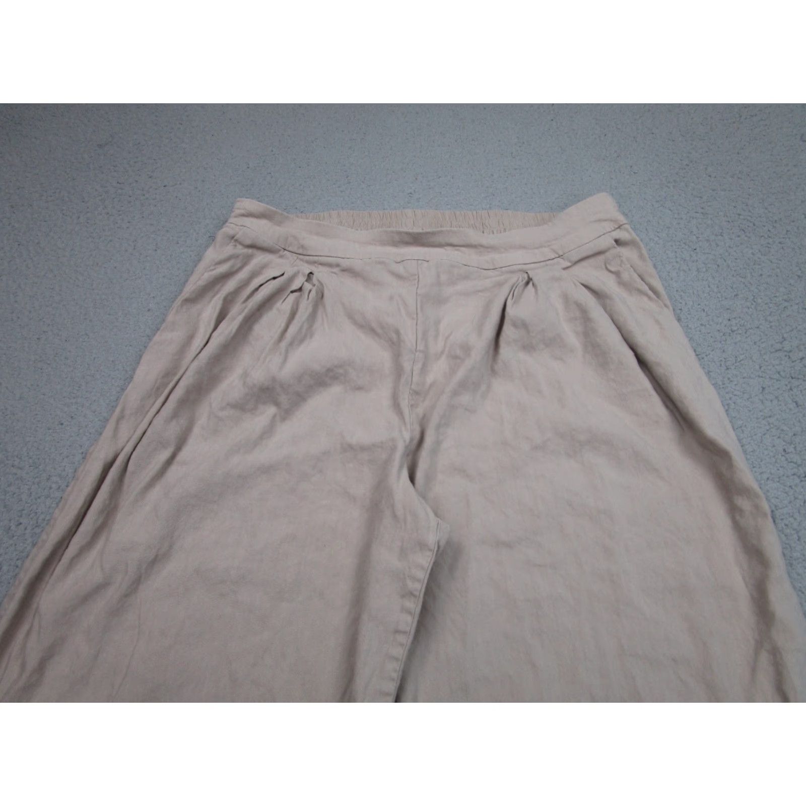 Vintage Stretch Linen Pants Womens 16 Oatmeal Wide Leg Beach Coastal Resort Clean Girl Size 38" / US 16 / IT 52 - 2 Thumbnail