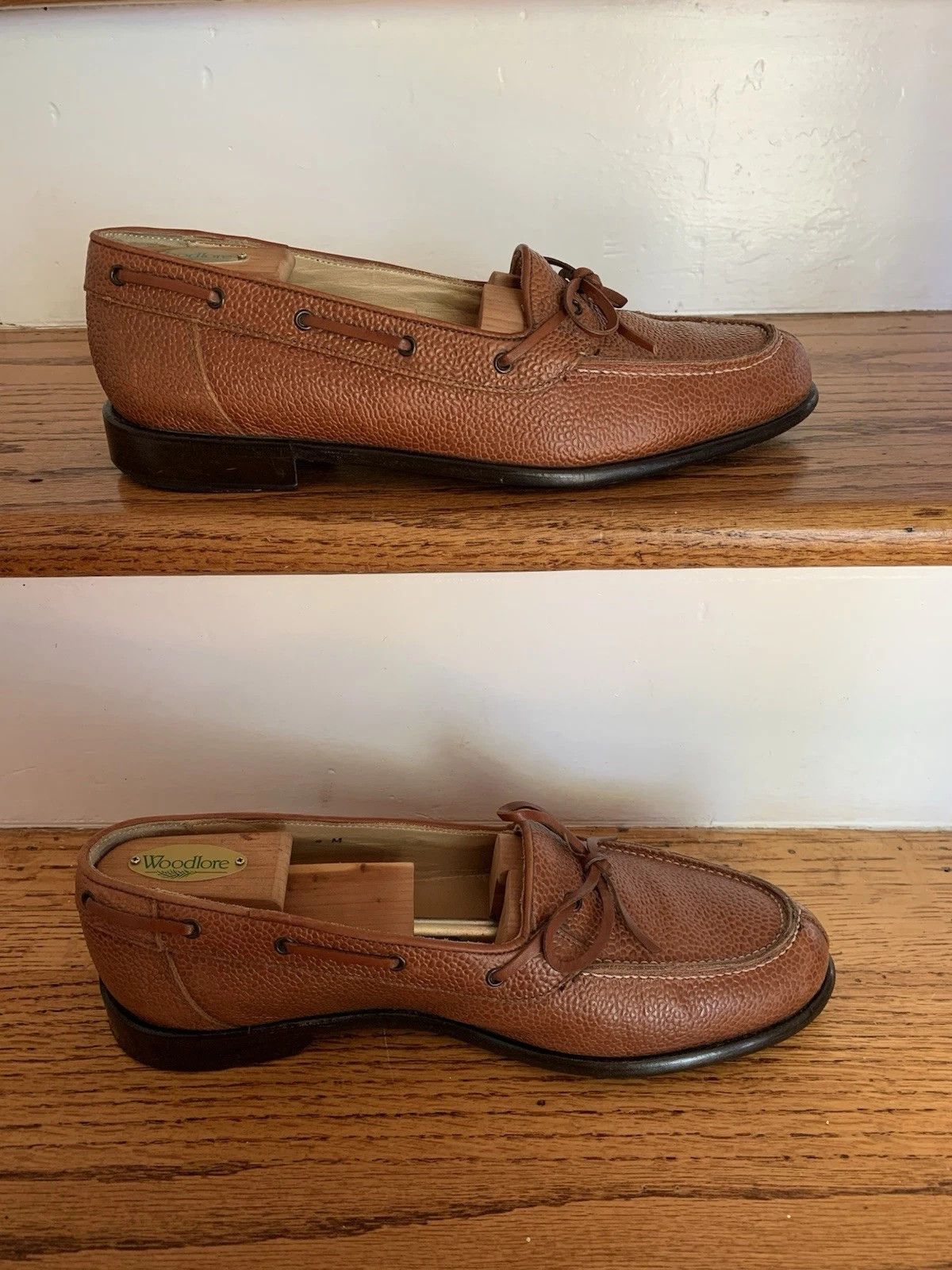 Zelli Zelli Cognac Pebble Leather Tie Loafers Size US 9.5 / EU 42-43 - 4 Thumbnail