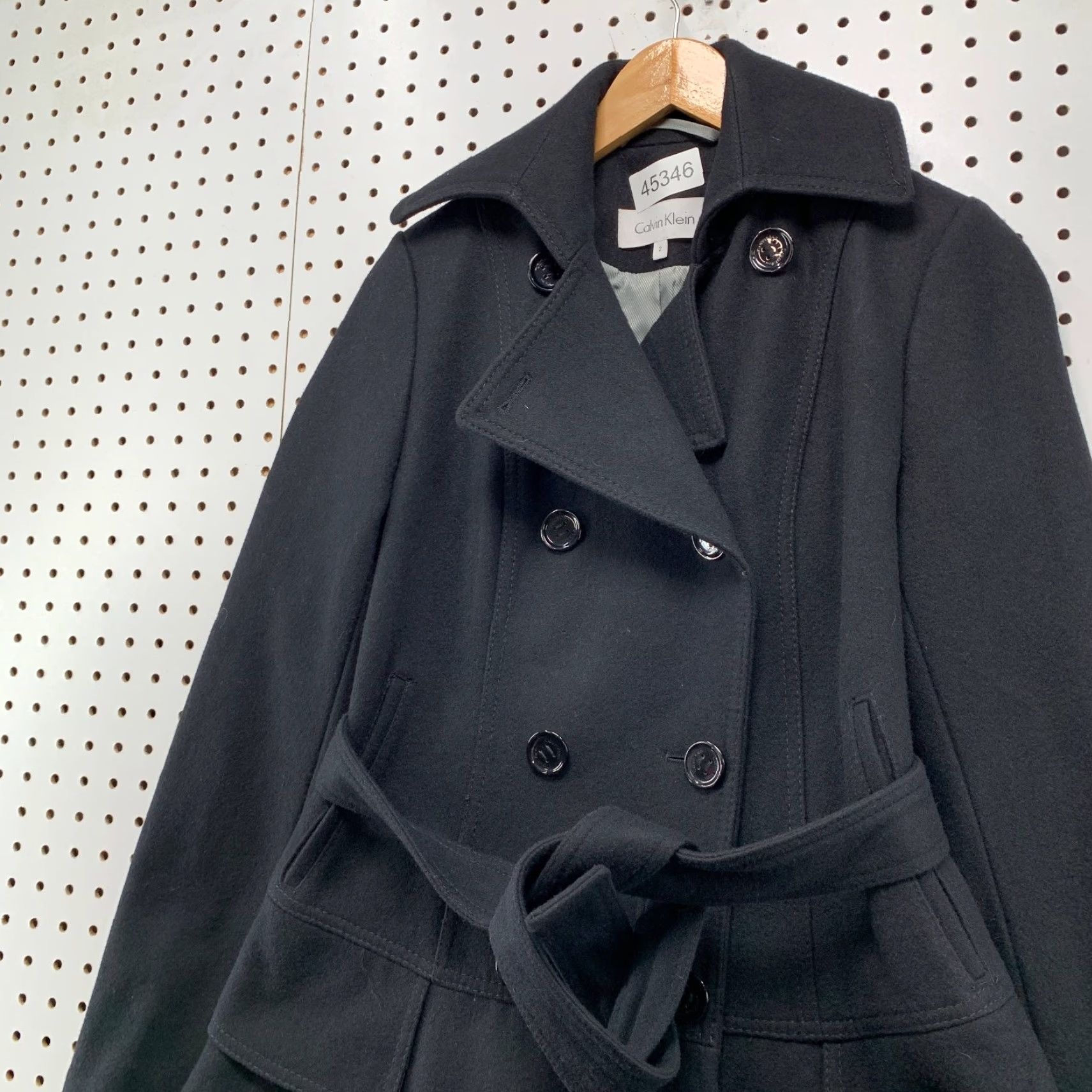 Calvin Klein Calvin Klein Wool Coat Women Black 2 Tiered Belted Double Breasted Ruffle Skirt Size 26" / US 2 / IT 38 - 7 Thumbnail