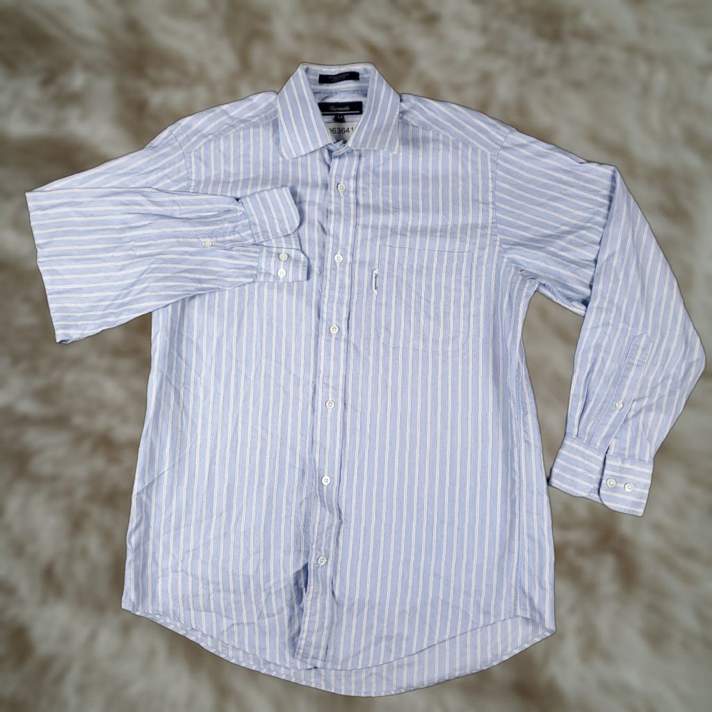 Faconnable Façonnable Men’s Dress Shirt Size 15 Blue Striped Long Sleeve Button-Up Regular Fit Size 40R - 1 Thumbnail