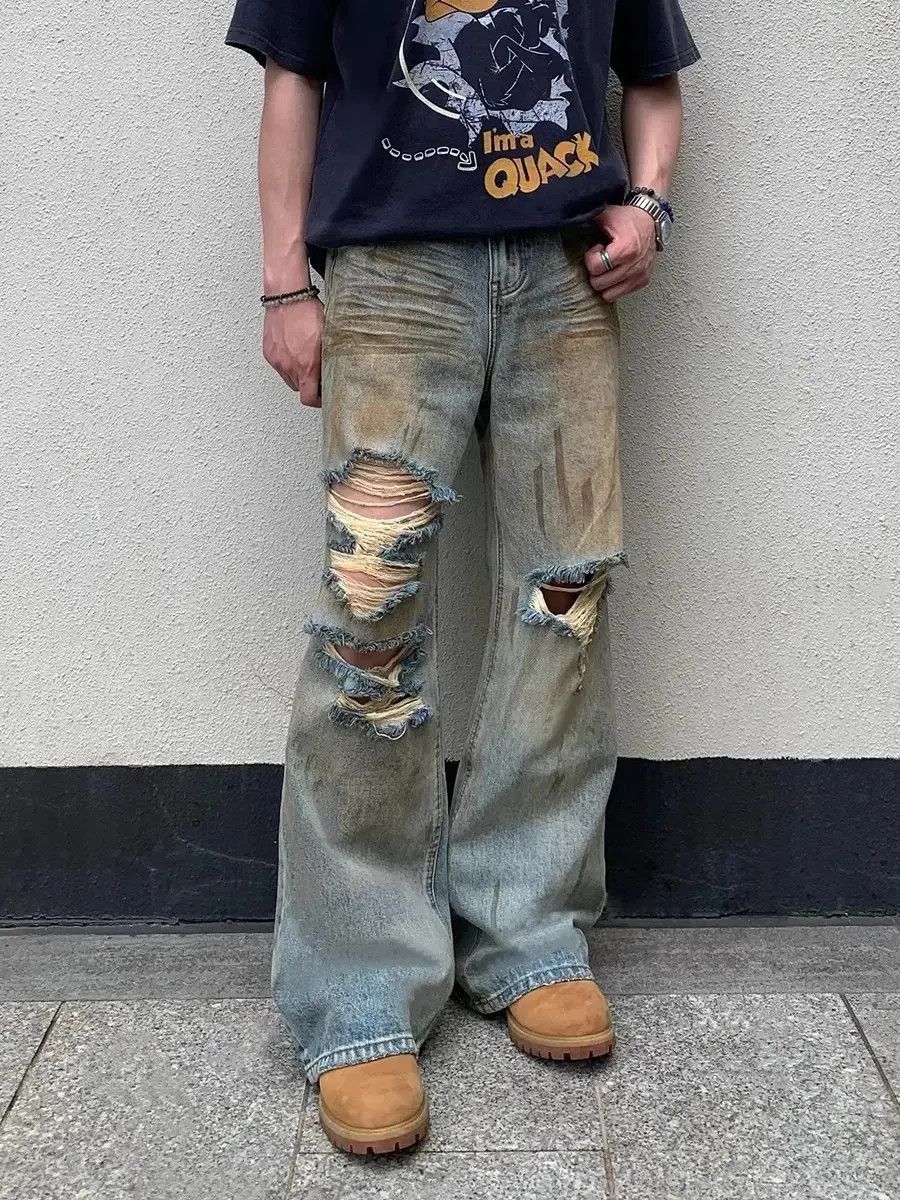 Japanese Brand Retro loose ripped jeans Size US 32 / EU 48 - 4 Thumbnail