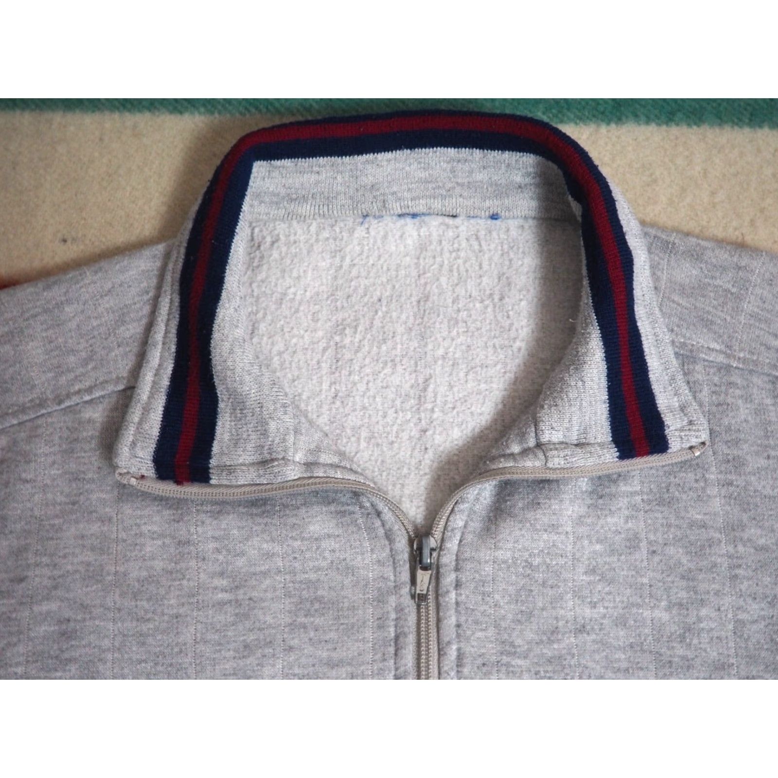 Vintage VINTAGE 80s Heather Gray Red Blue Retro Full Zip Sweatshirt Mens M Size US M / EU 48-50 / 2 - 2 Thumbnail
