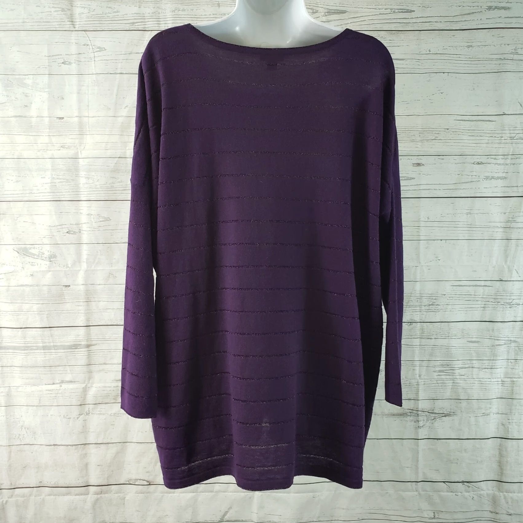 J. Jill J. Jill Womens Sweater Size M Purple Metallic Stripe Wool Blend Pullover, Angora Polyester Wool Size M / US 6-8 / IT 42-44 - 4 Thumbnail