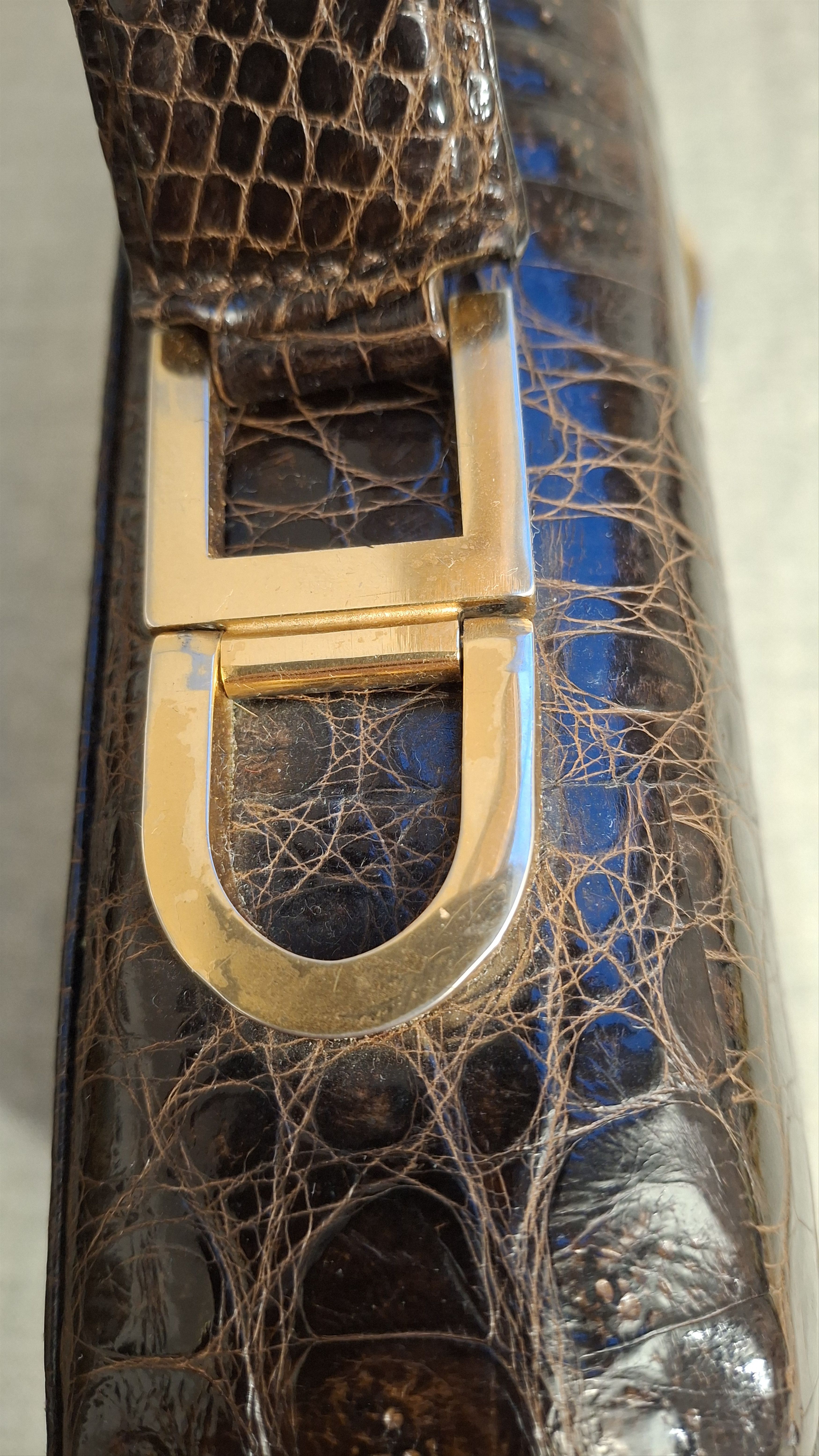 Vintage 1950s Genuine Crocodile Leather Structured Handbag Size ONE SIZE - 7 Thumbnail