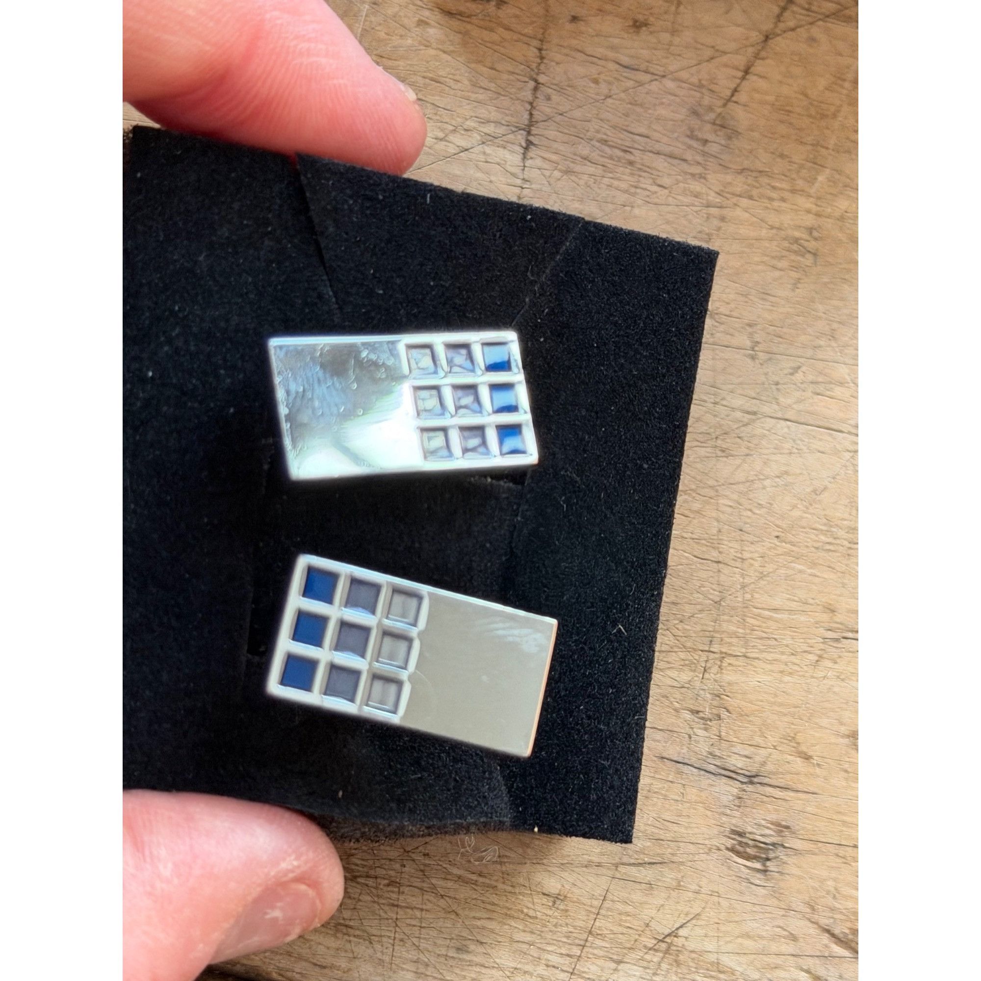 Other Silver Rectangle Blue Grid Design Cufflinks In Quilted Black Size ONE SIZE - 6 Thumbnail