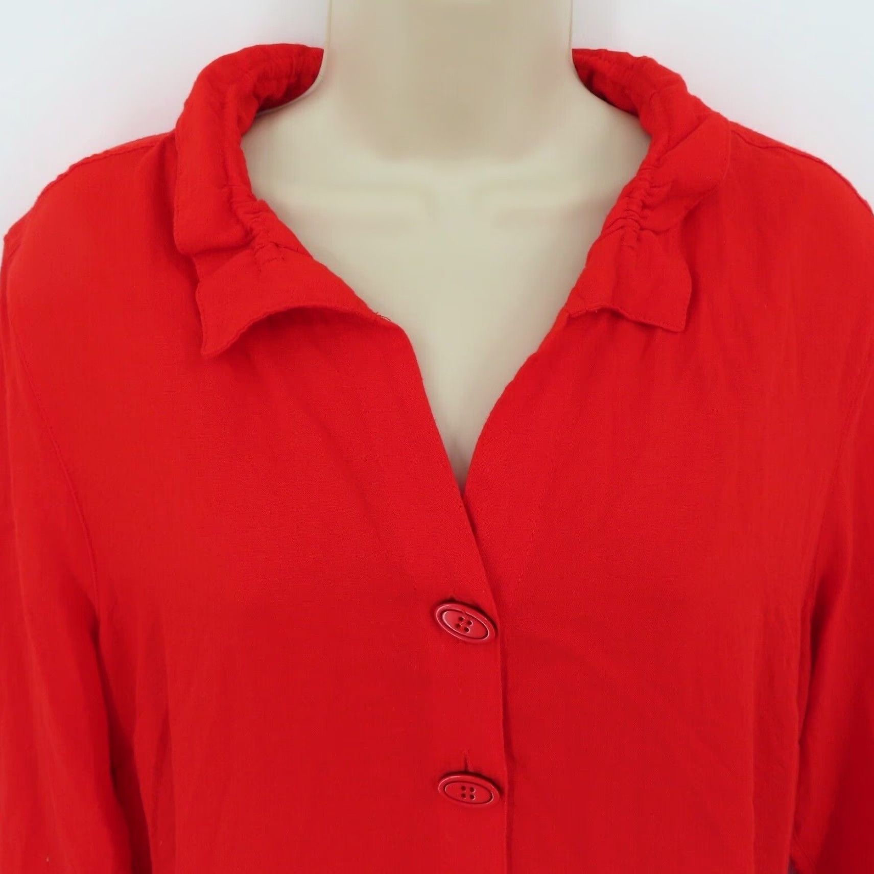 Vintage John Mark Women Shirt Blouse Collared Button Front Red Small Pocketed Lagenlook Size S / US 4 / IT 40 - 2 Thumbnail