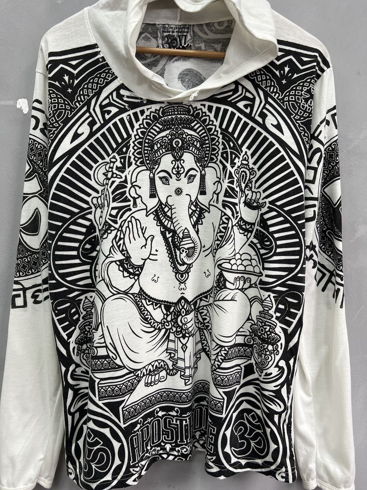 Japanese Brand White Hoodie Buddha Ganesh print Boho style Size US M / EU 48-50 / 2 - 2 Thumbnail