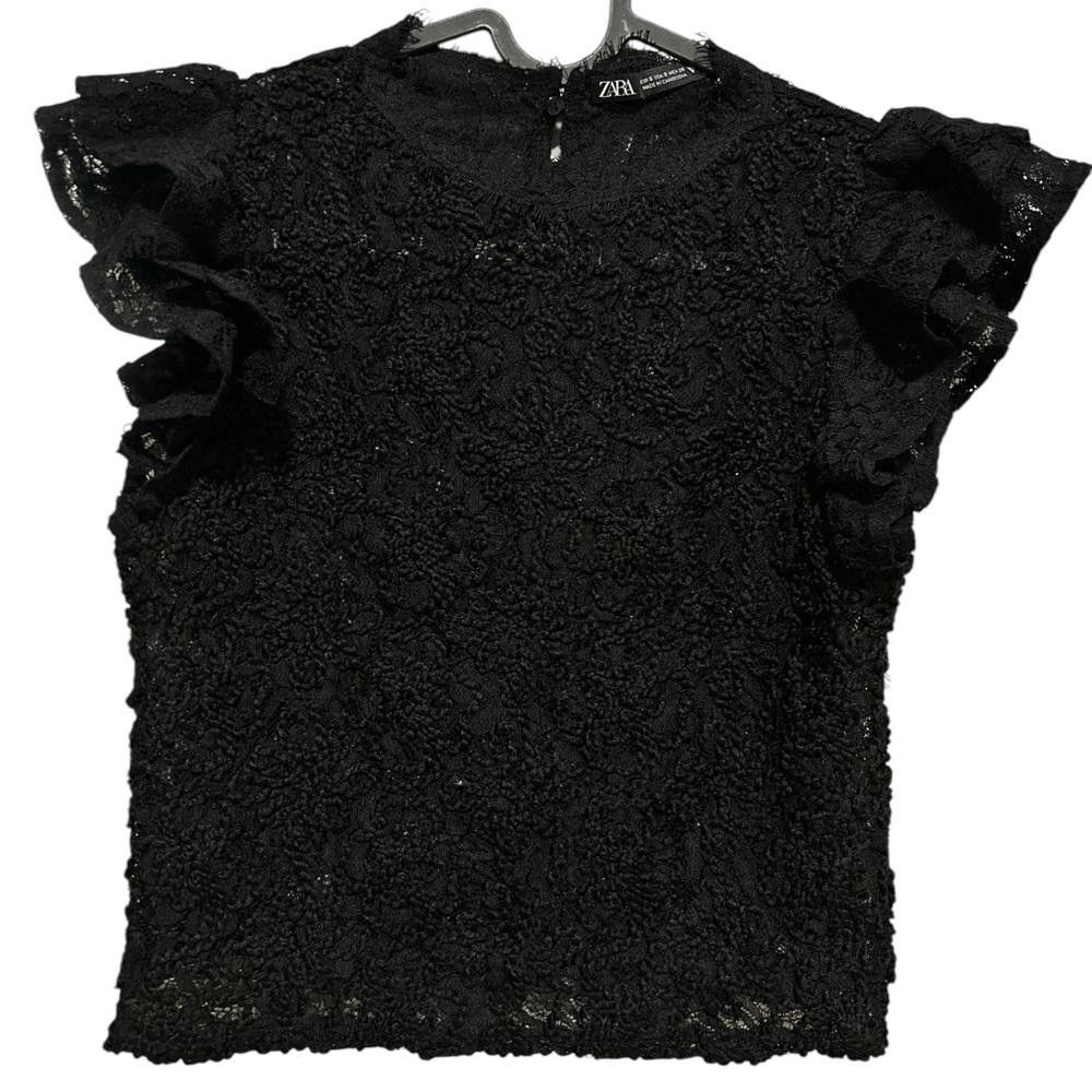 Designer NWOT Zara Black Lace Blouse Size XS / US 0-2 / IT 36-38 - 1 Thumbnail