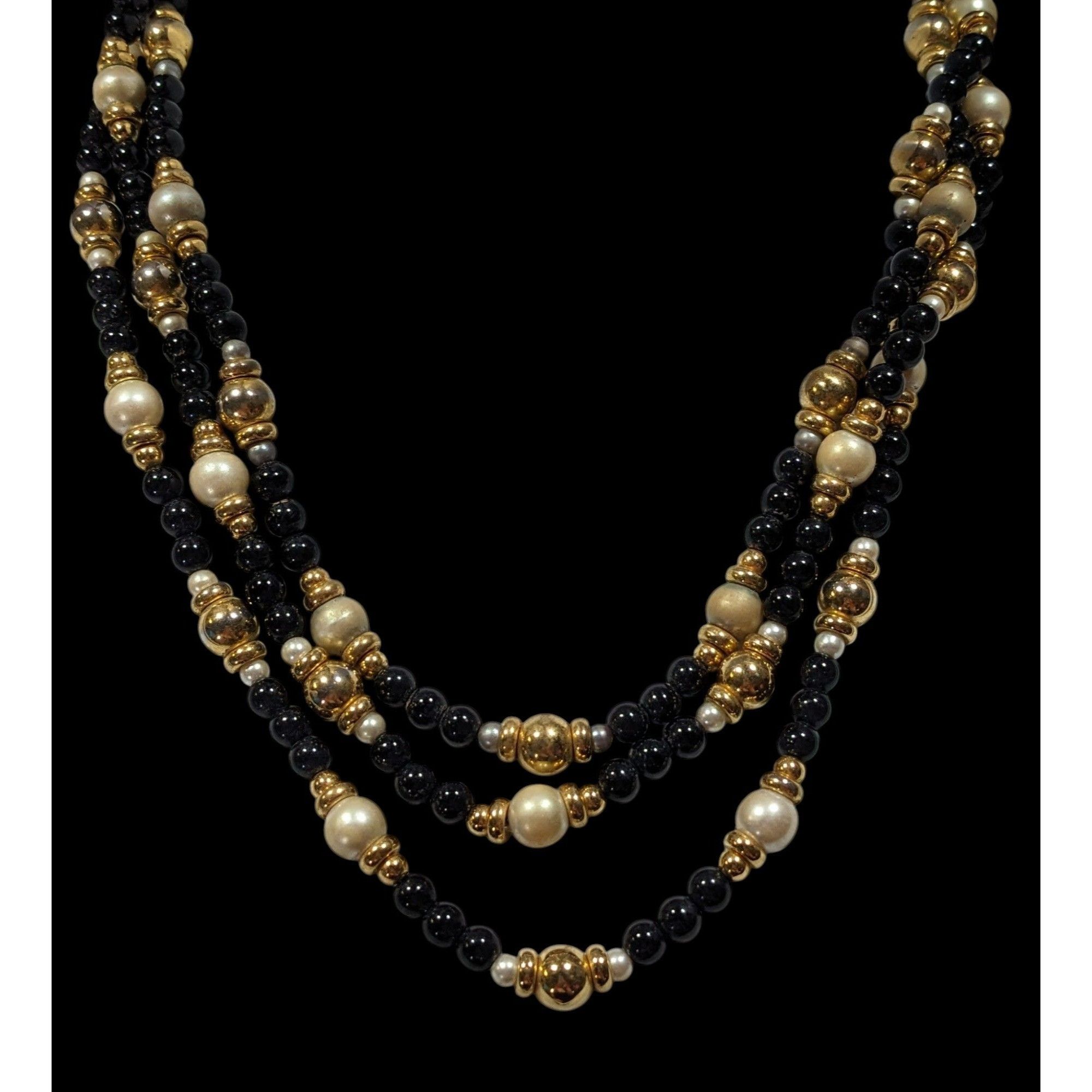 Other Elegant Glam Black Gold And Silver Tone Layered Beaded Neckl Size ONE SIZE - 4 Thumbnail