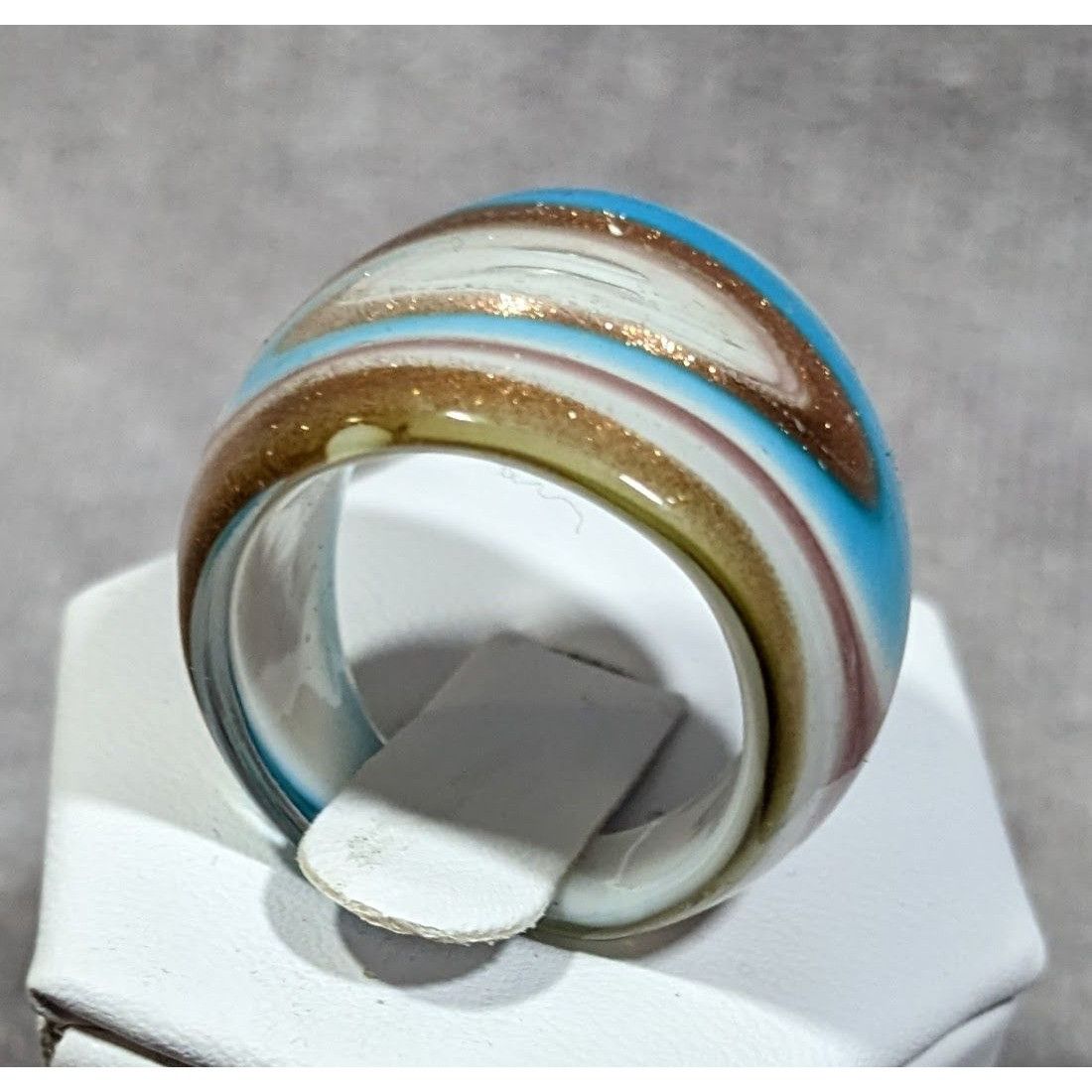 Other Lampwork Glass White Blue And Gold Tone Ring Size 7 Size ONE SIZE - 8 Thumbnail