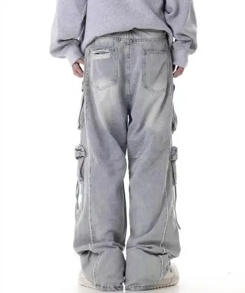 Japanese Brand × Jean Retro heavy industry beggar ripped workwear wide leg jeans Size US 32 / EU 48 - 2 Thumbnail