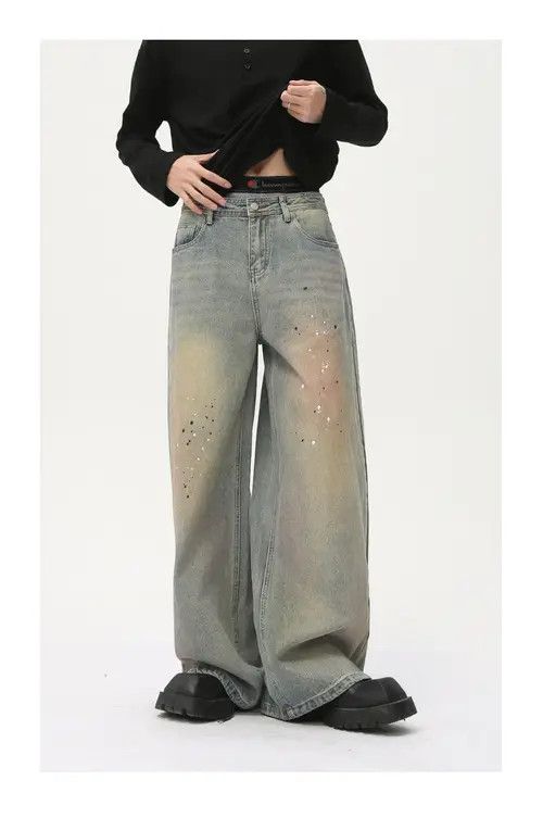 VIBE Street style distressed dirty ink-splashed jeans Size US 32 / EU 48 - 2 Thumbnail