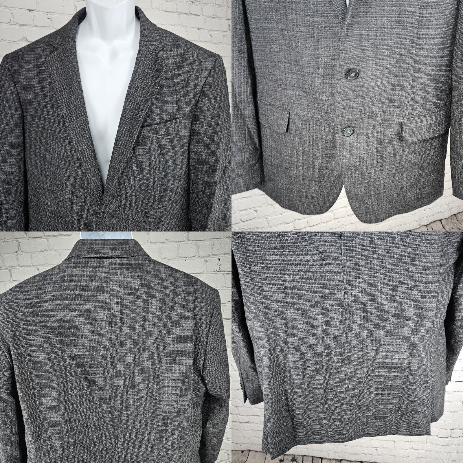 Kenneth Cole KENNETH COLE Awearness Grey Wool Stretch Slim Fit 2 Button Blazer Sport Coat 44L Size 44R - 8 Thumbnail