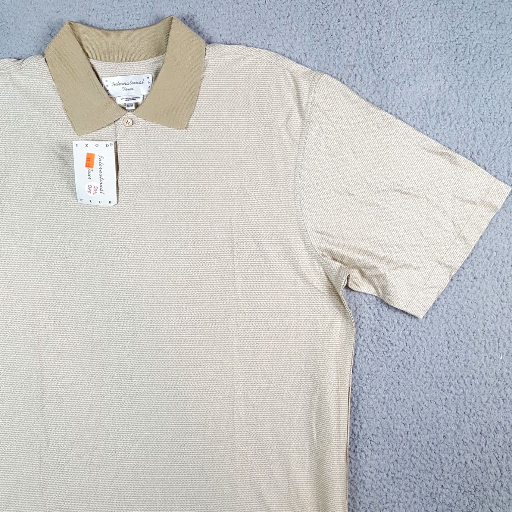 Izod VINTAGE IZOD Polo Shirt Men M Striped Beige Cotton Knit Collared Button Short Sleeve 90s Preppy Grunge Y2K Capable Size M Size US M / EU 48-50 / 2 - 2 Thumbnail
