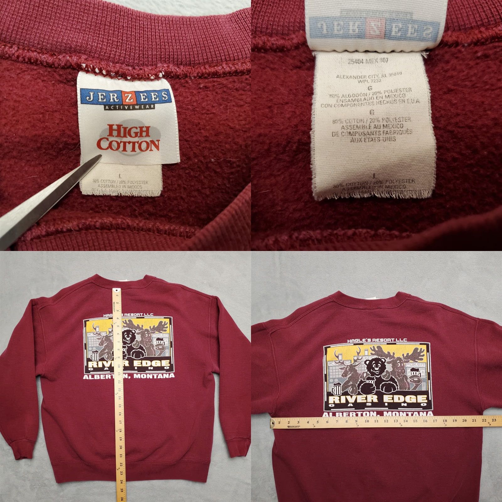 Jerzees VINTAGE Montana Sweashirt Mens L Red Rivers Edge Casino Alberton Fleece Sweatshirt Shirt Wool? Size US L / EU 52-54 / 3 - 8 Thumbnail
