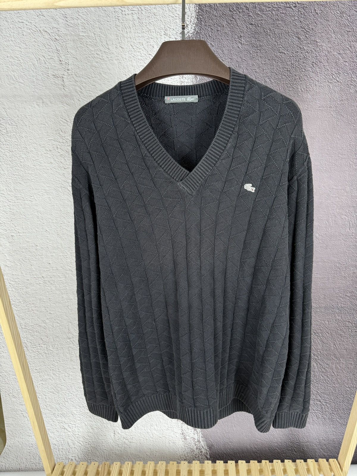 Lacoste × Vintage Lacoste vintage v-neck black faded sweater grey label Size US XL / EU 56 / 4 - 2 Thumbnail