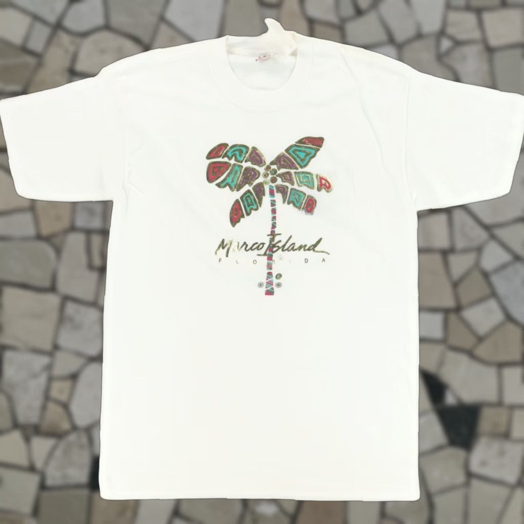 Fruit Of The Loom VTG Fruit of the Loom Marco Island Palm Tree Solid T-Shirt White Men's L Size US L / EU 52-54 / 3 - 1 Thumbnail