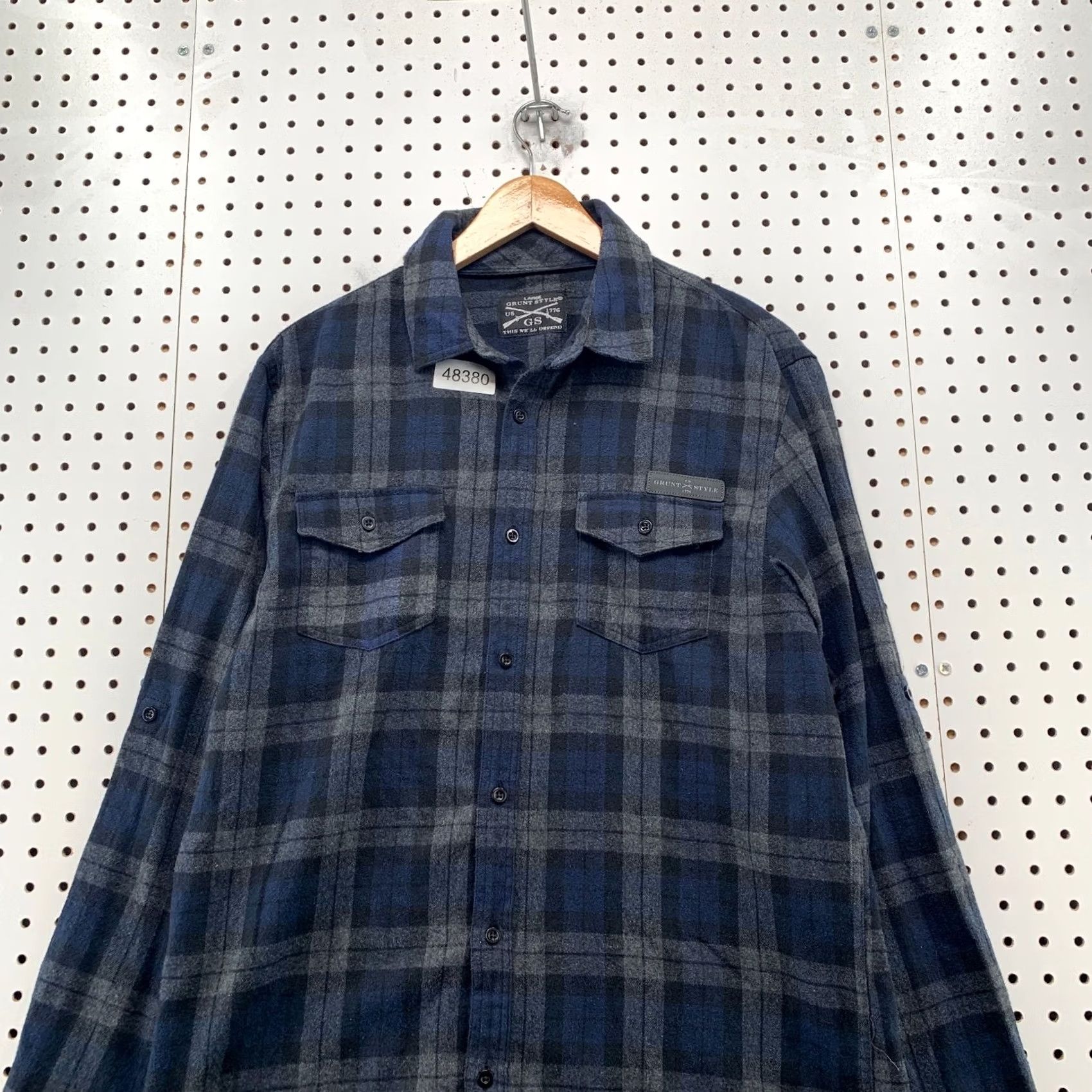 Vintage Grunt Style Flannel Button Shirt Mens Large Blue Plaid Long Sleeve Outdoor Size US L / EU 52-54 / 3 - 4 Thumbnail
