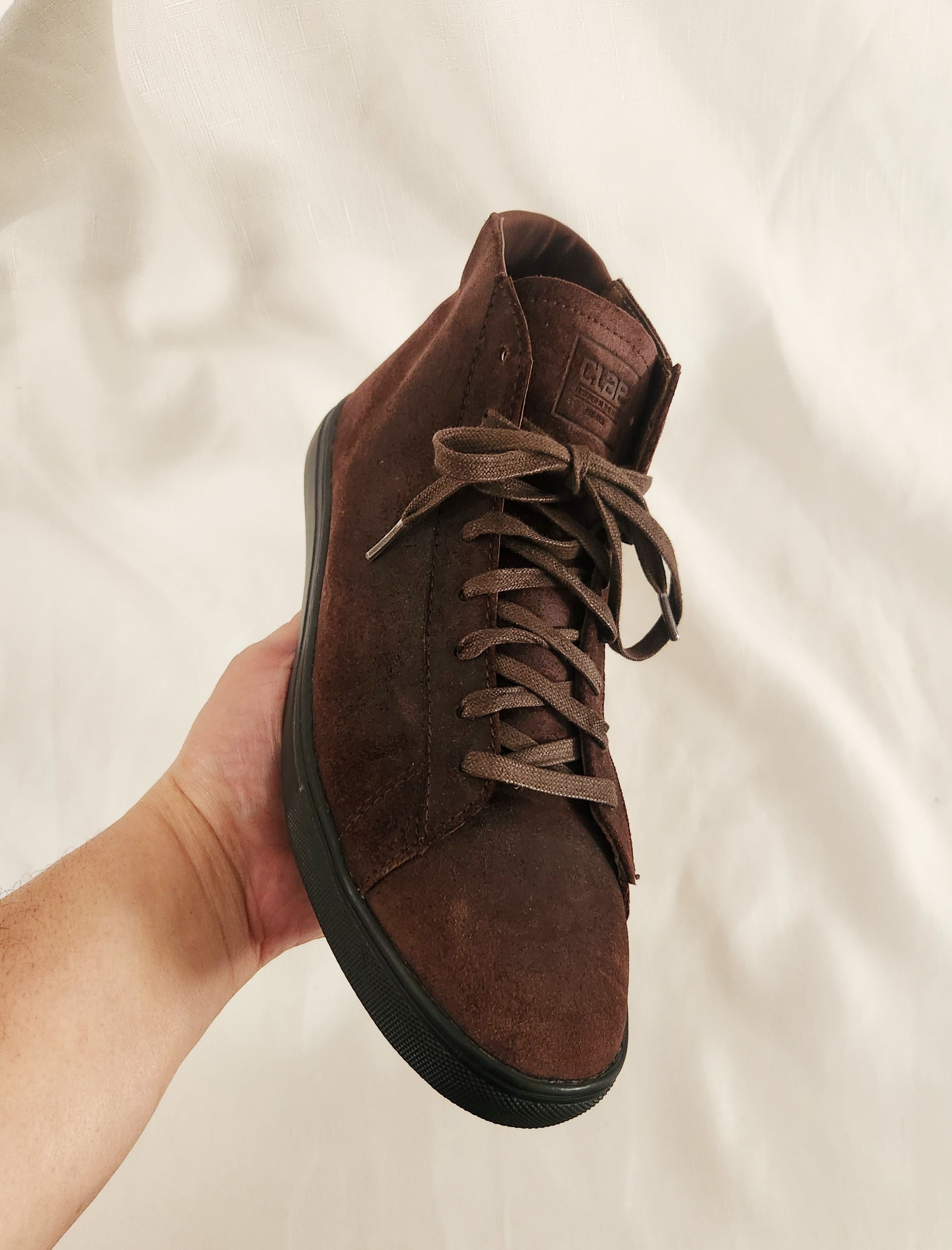 CLAE Bradley Mid Umber Waxed Suede Brown Sneakers SZ 10.5