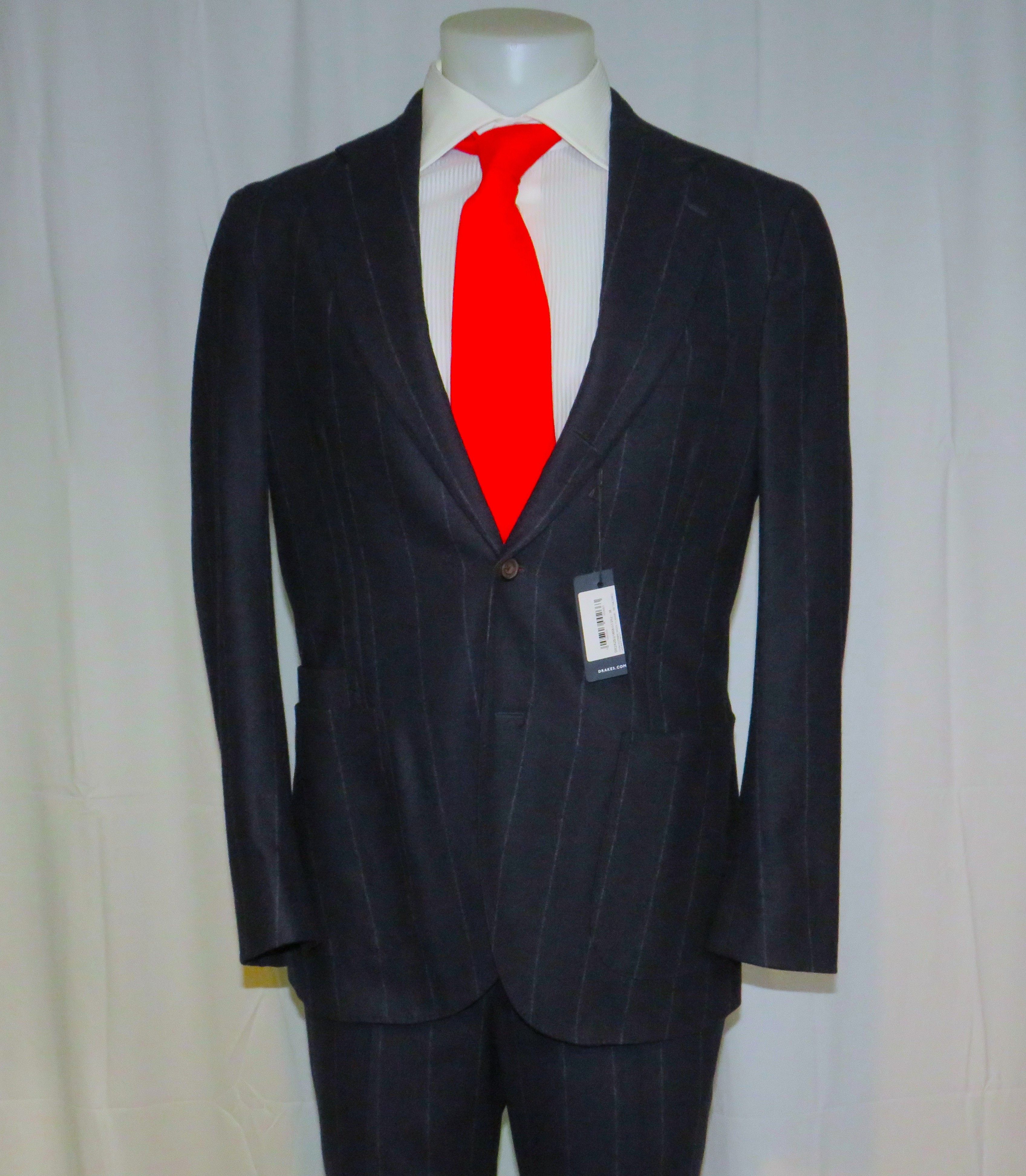 Drake's Navy Blue Chalk Stripe Flannel Three Roll Two Suit 38R NWT Size 38R - 3 Thumbnail