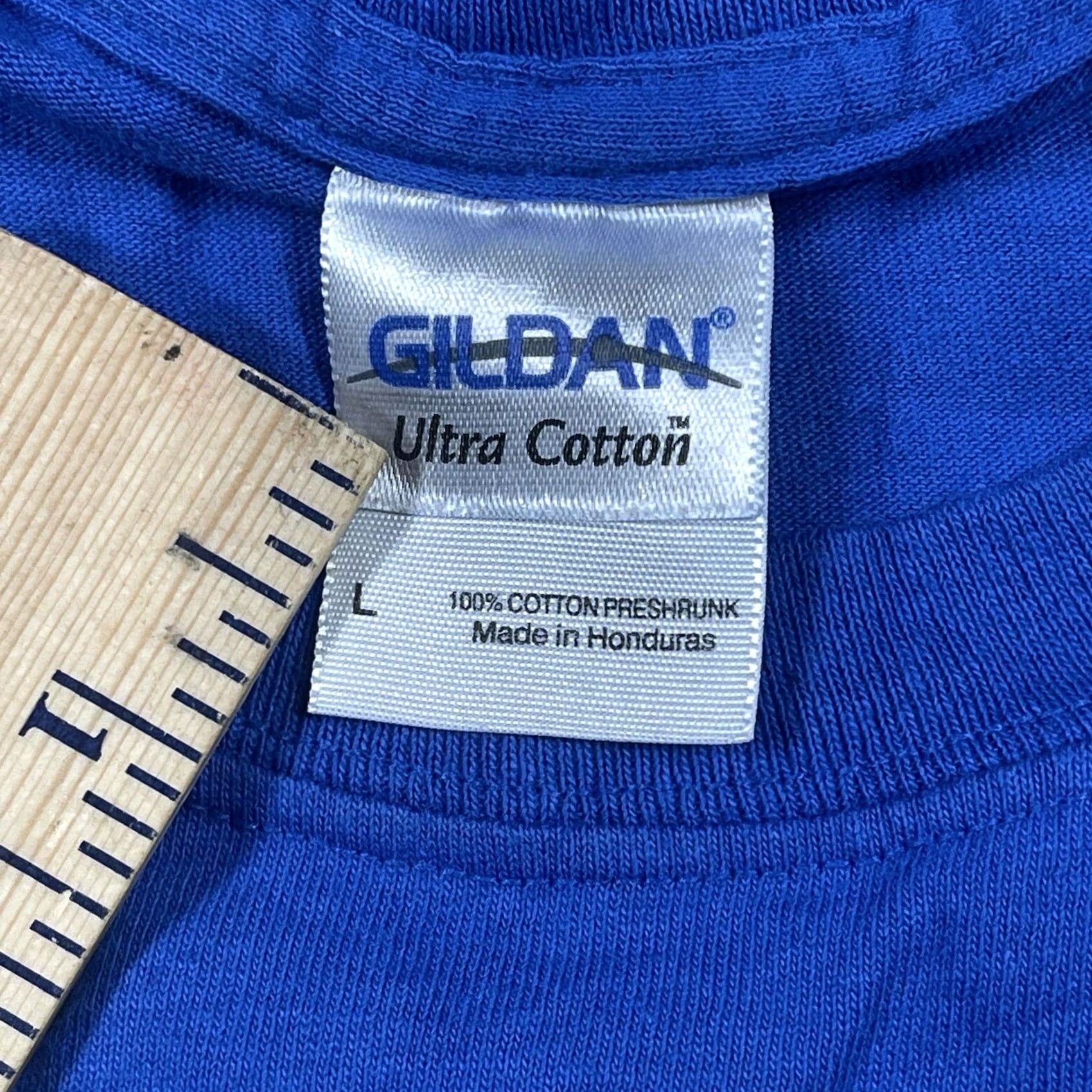 Gildan Gildan Graphics T-Shirt Adults L Large Blue Ultra Cotton Crewneck Short Sleeve Classic Logo Size US L / EU 52-54 / 3 - 7 Thumbnail