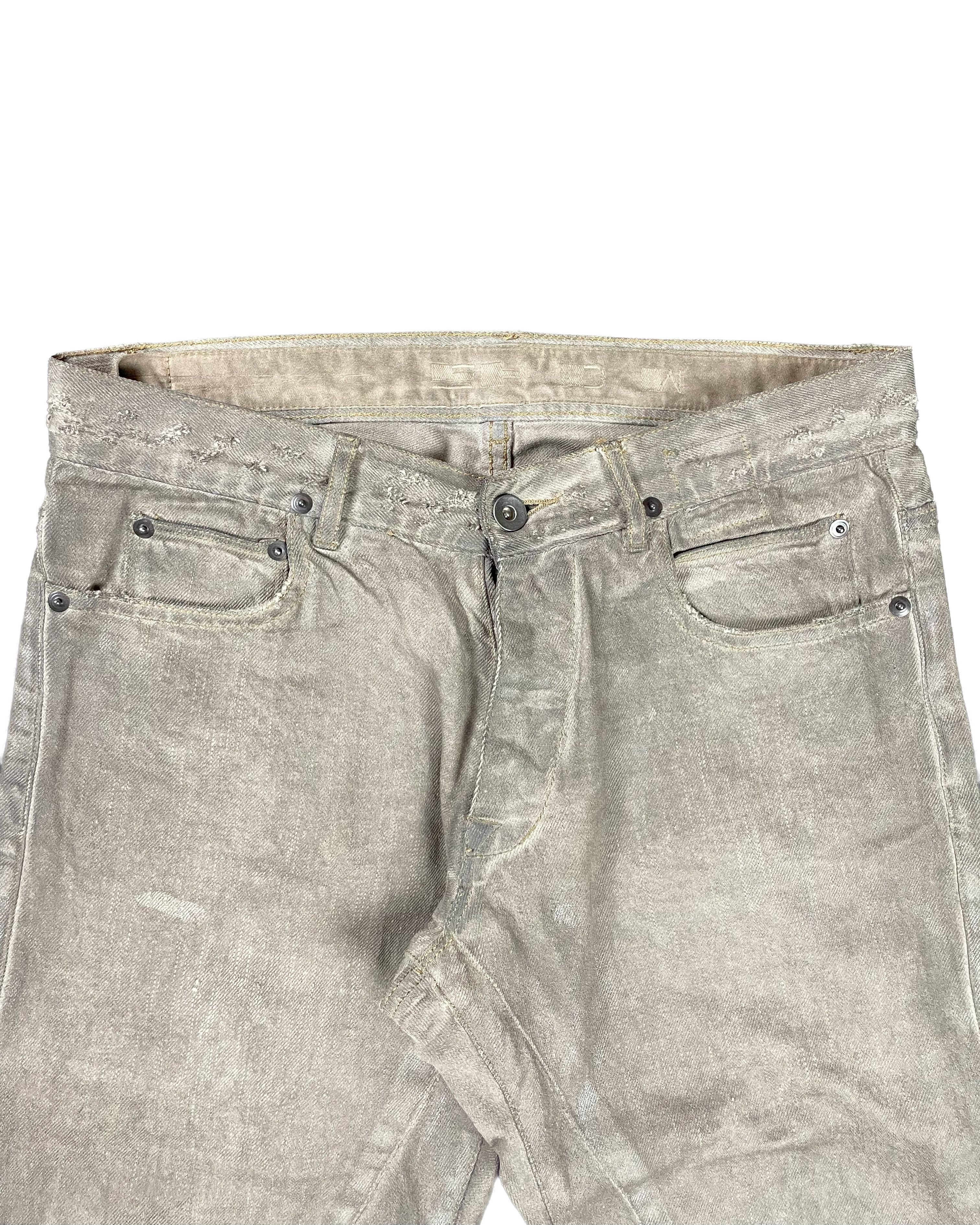 Rick Owens FW10 "GLEAM" SILVER MUD WASH WAXED DETROIT CUT JEANS Size US 30 / EU 46 - 7 Thumbnail