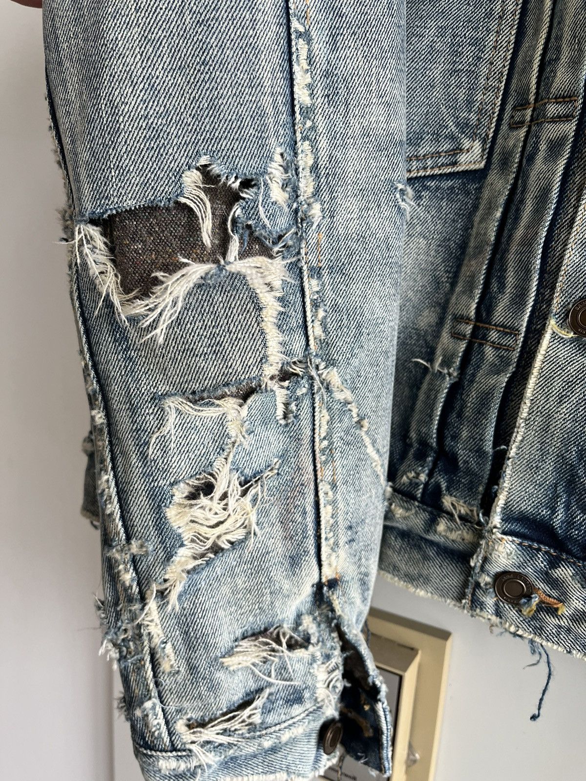 Saint Laurent Paris Saint Laurent Rare Runway Trash Denim Jacket Size US L / EU 52-54 / 3 - 14 Thumbnail