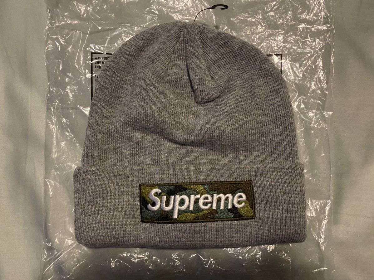 Supreme FW23 Camo Box Logo Beanie Heather Gray