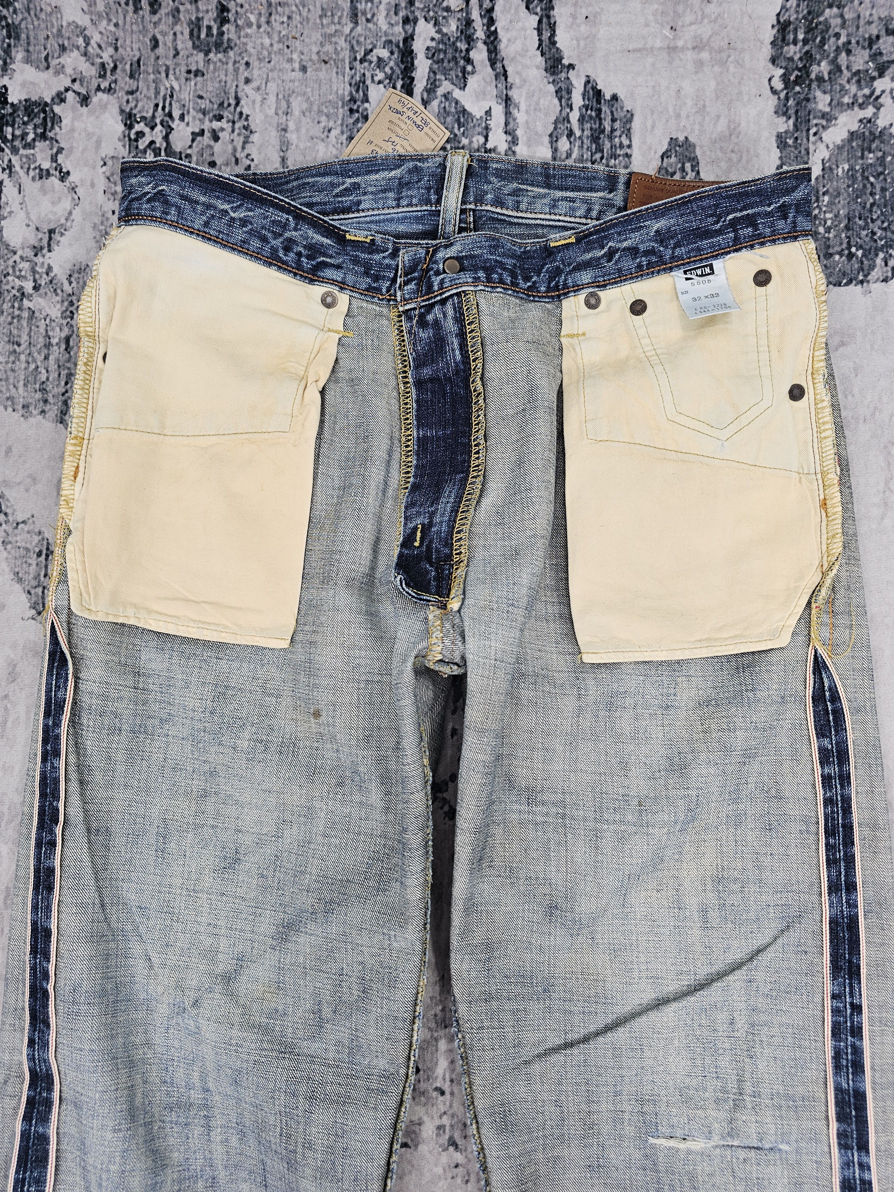 に Vtg EDWIN 505 Zx Selvedge Redline Stone Wash Ripped JB0317