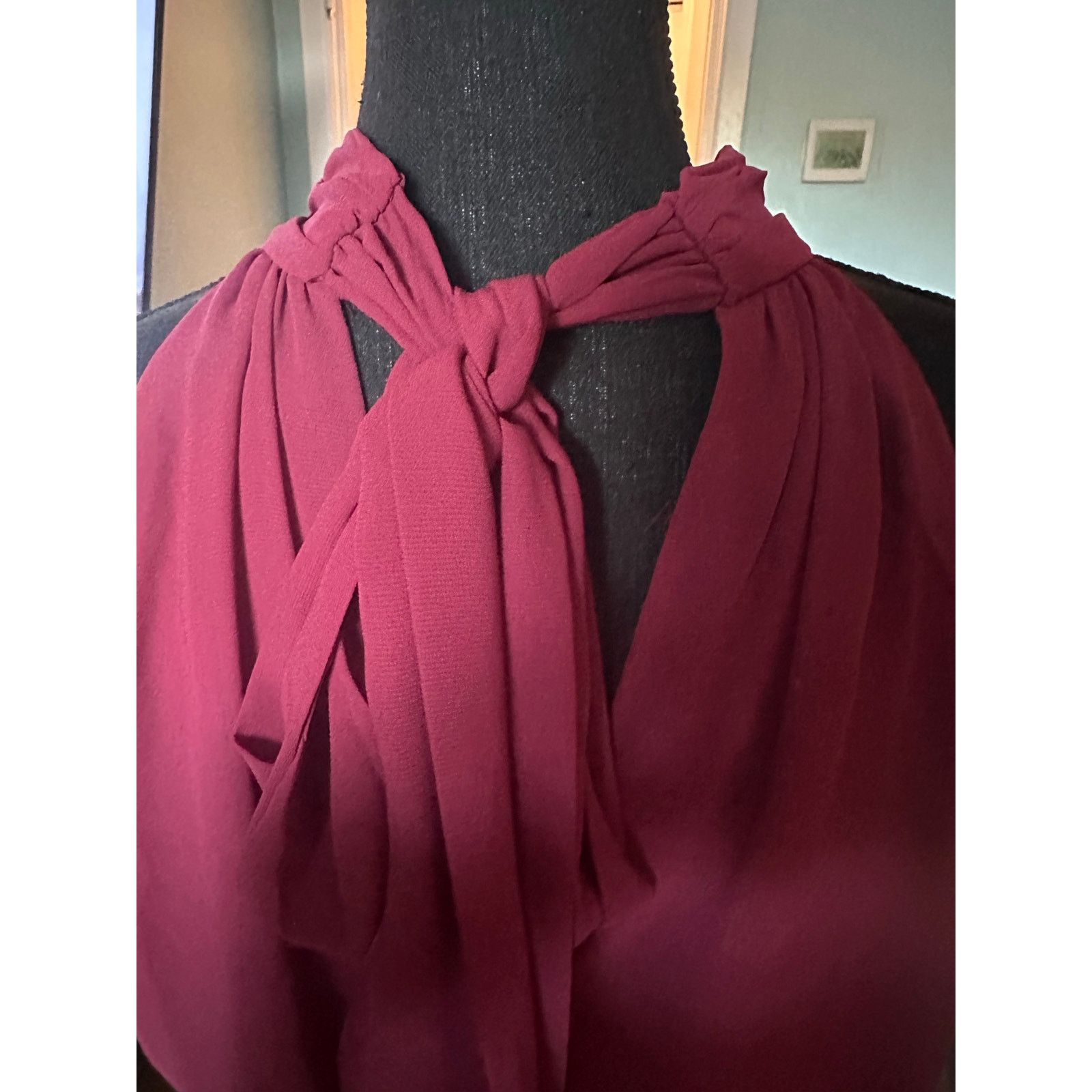 Vince Camuto Vince Camuto Tie-Neck Chiffon Overlay Jumpsuit – Women’s L Size 32" / US 10 / IT 46 - 7 Thumbnail