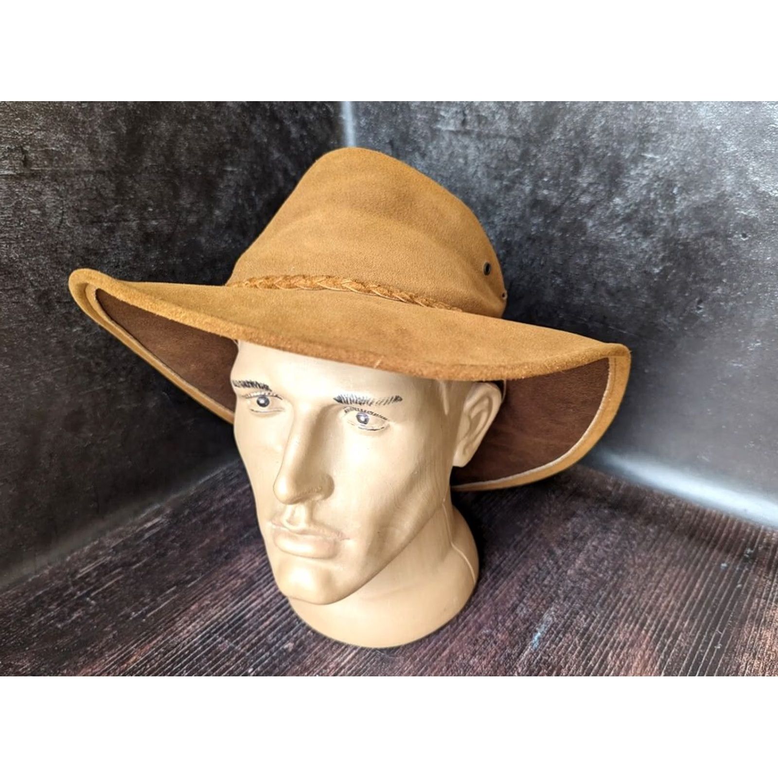 Vintage Oxford Blue Leather Cowboy Hat Australia Brown Size L Men Hat Leather Brown Cowboy Oxford Blue Australia L Mens Size ONE SIZE - 2 Thumbnail